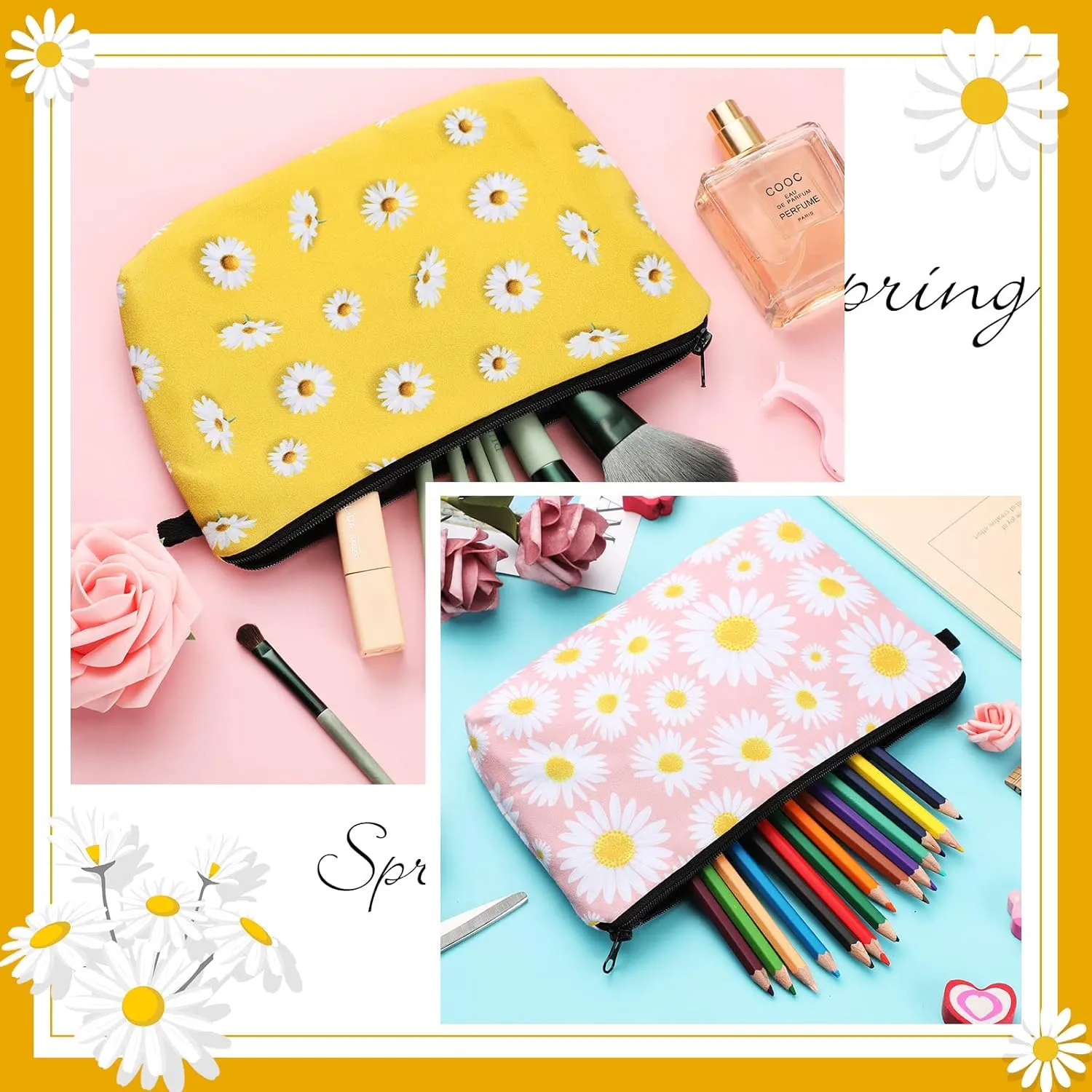 Sanwuta 12 Pieces Cosmetic Makeup Bags Printed Roomy Toiletry Waterproof Beauty Bag Organizer Pouches with Zipper Makeup Accessories for Women(Flower Style)