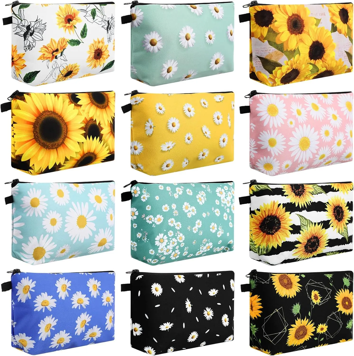 Sanwuta 12 Pieces Cosmetic Makeup Bags Printed Roomy Toiletry Waterproof Beauty Bag Organizer Pouches with Zipper Makeup Accessories for Women(Flower Style)