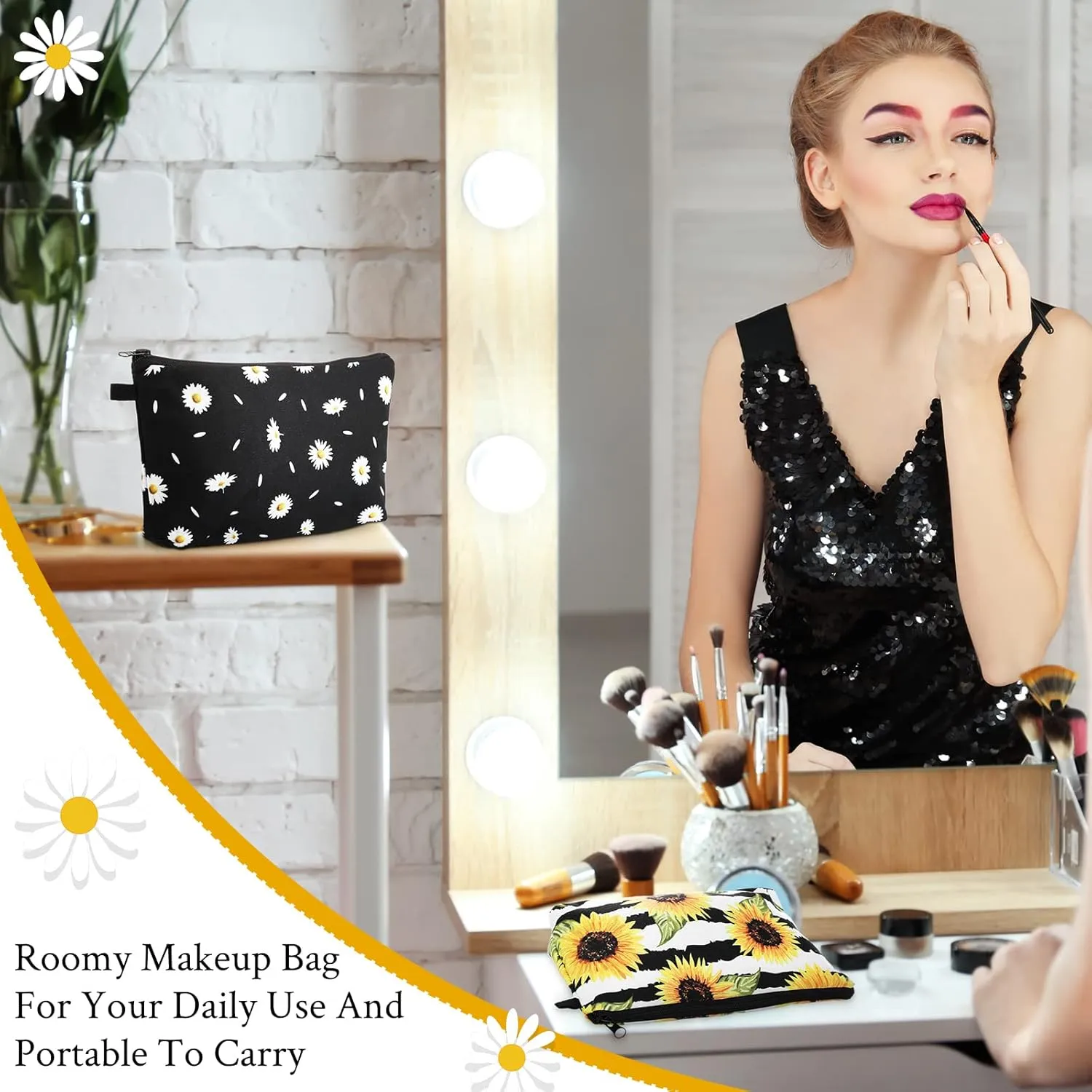 Sanwuta 12 Pieces Cosmetic Makeup Bags Printed Roomy Toiletry Waterproof Beauty Bag Organizer Pouches with Zipper Makeup Accessories for Women(Flower Style)