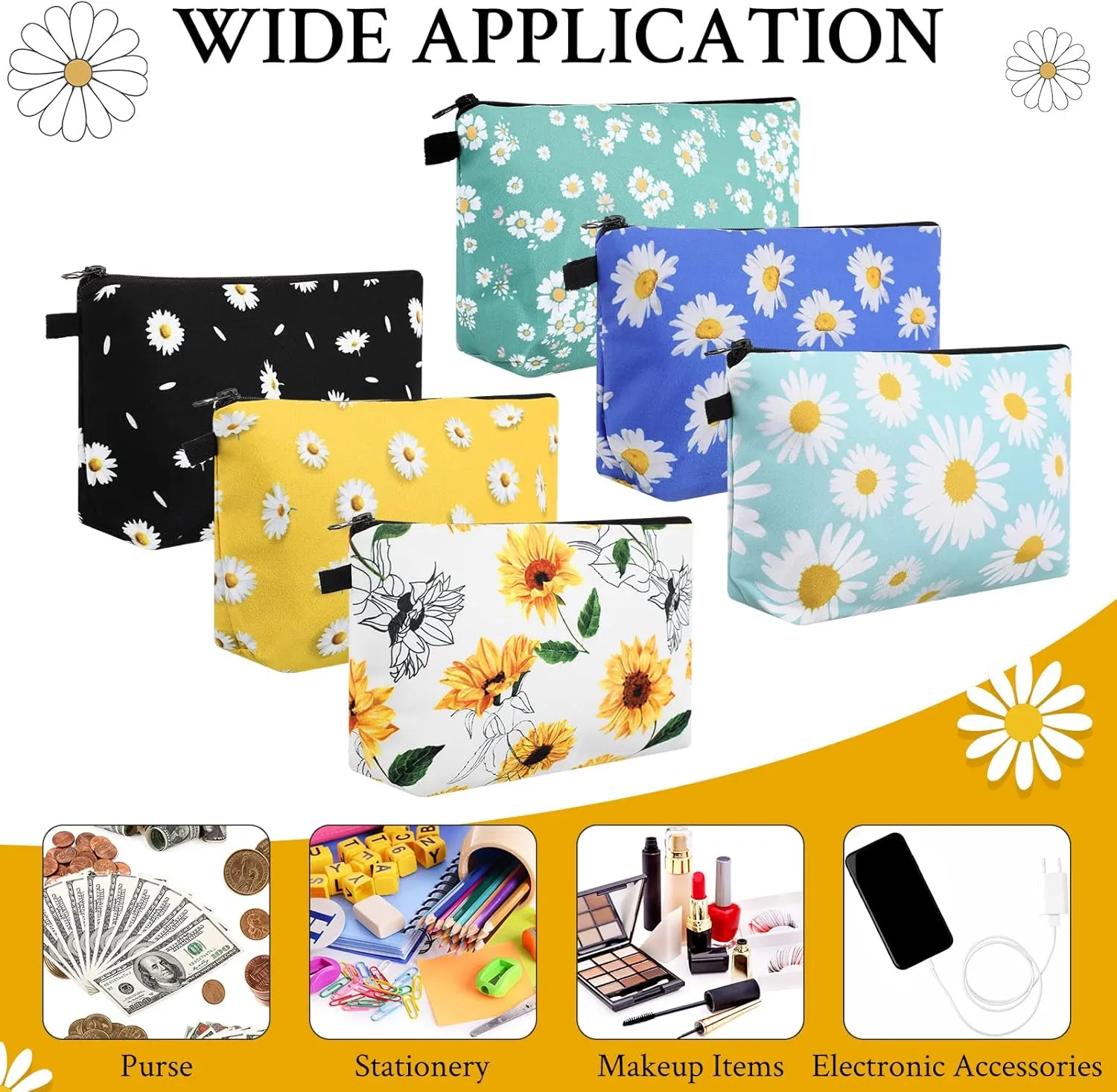 Sanwuta 12 Pieces Cosmetic Makeup Bags Printed Roomy Toiletry Waterproof Beauty Bag Organizer Pouches with Zipper Makeup Accessories for Women(Flower Style)