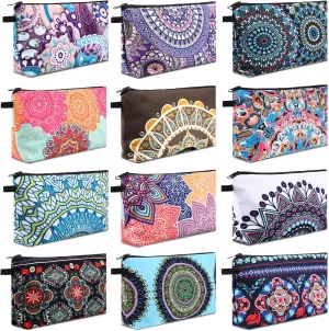 Sanwuta 12 Pieces Cosmetic Makeup Bags Printed Roomy Toiletry Waterproof Beauty Bag Organizer Pouches with Zipper Makeup Accessories for Women(Stylish Style)