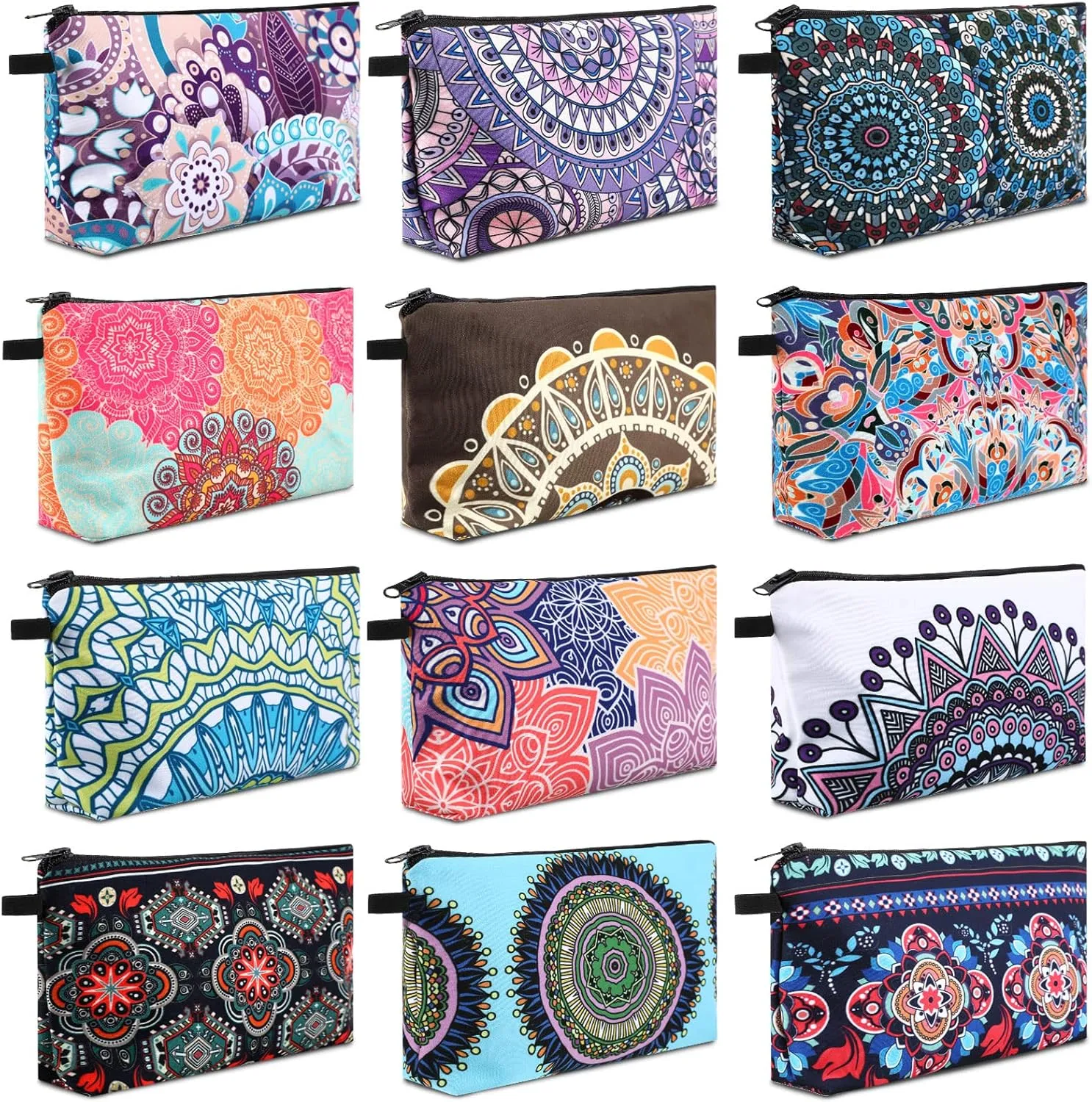 Sanwuta 12 Pieces Cosmetic Makeup Bags Printed Roomy Toiletry Waterproof Beauty Bag Organizer Pouches with Zipper Makeup Accessories for Women(Stylish Style)