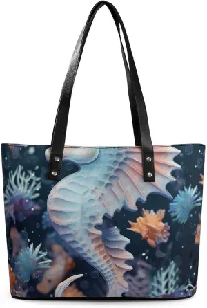 Seahorse And Starfish Leather Lady's Handbag Crossbody Purse for Women Ladies Soft Shoulder Bag Medium Roomy Handbag Fashion Tote Top Handle Satchel
