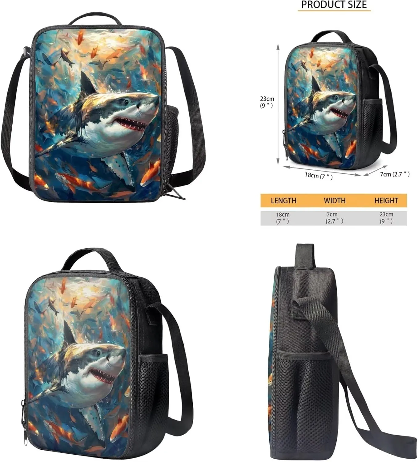 Shark Print Backpacks for Boys with Lunch Box Cute Bookbag for Teen Girls Practical Insulated Lunch Bag for Secondary Schools Junior Middle School