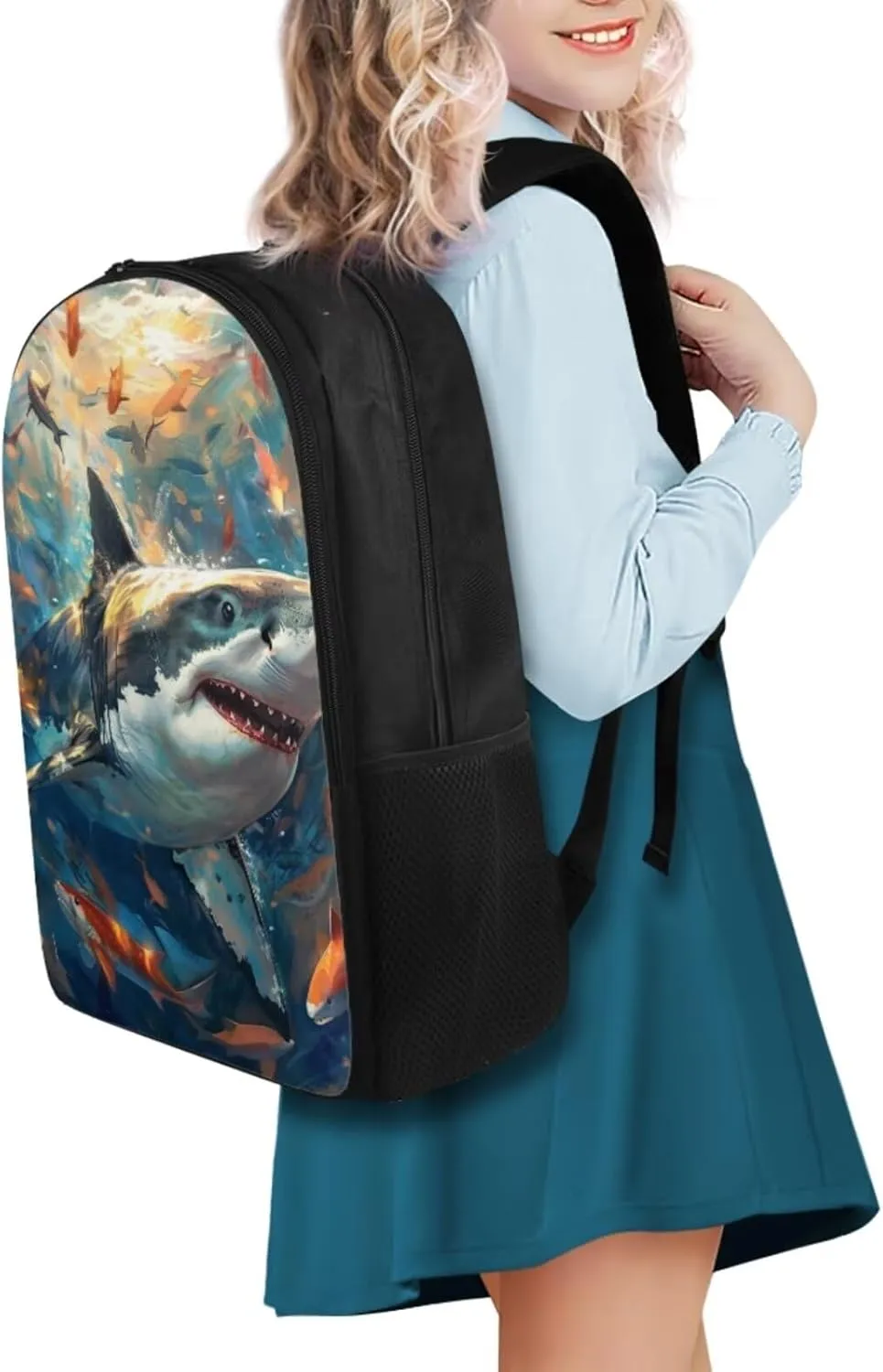 Shark Print Backpacks for Boys with Lunch Box Cute Bookbag for Teen Girls Practical Insulated Lunch Bag for Secondary Schools Junior Middle School