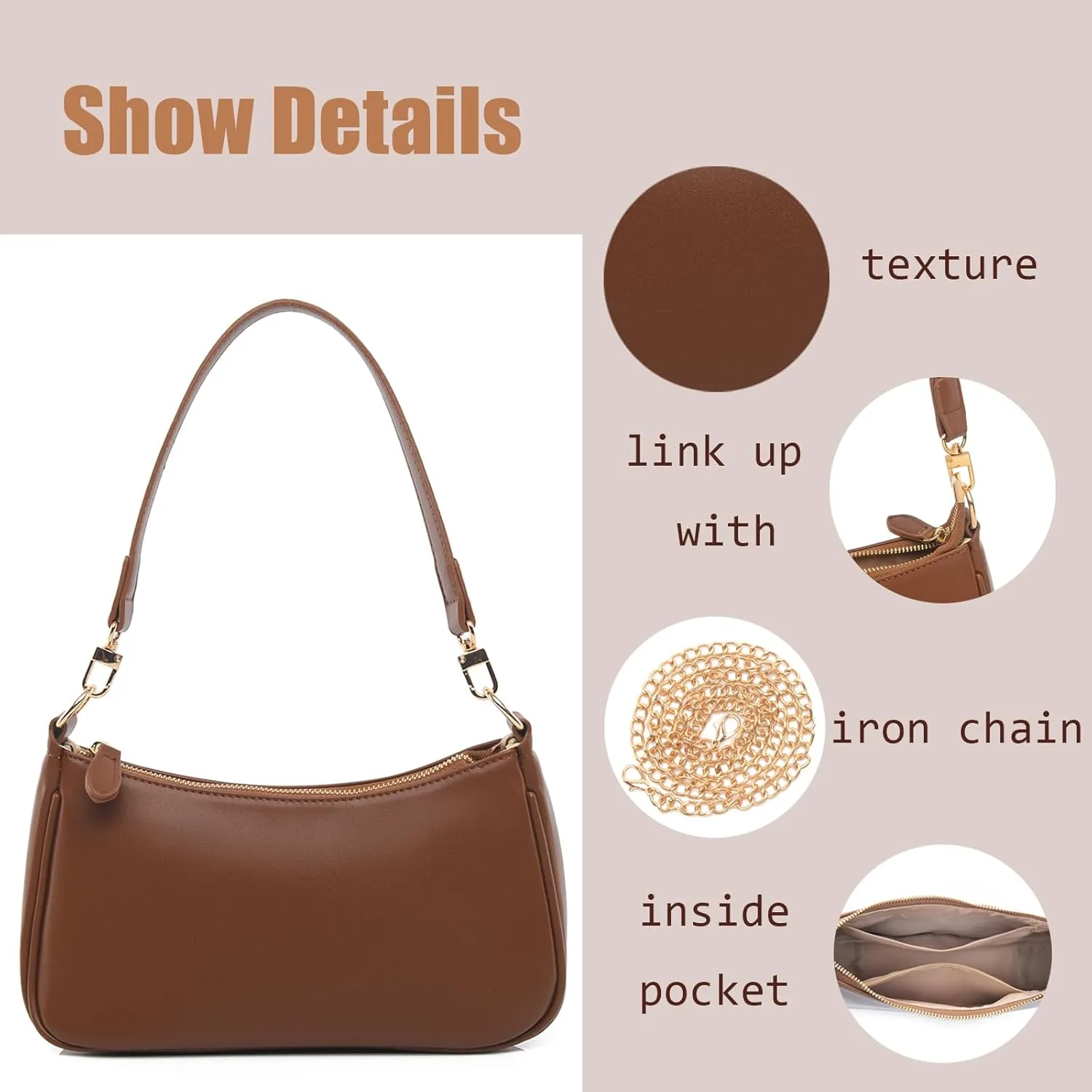 Shoulder Bag for women Crossbody Bags Retro Classic Small Hobo Purse Clutch Tote Handbags with Zipper Closure