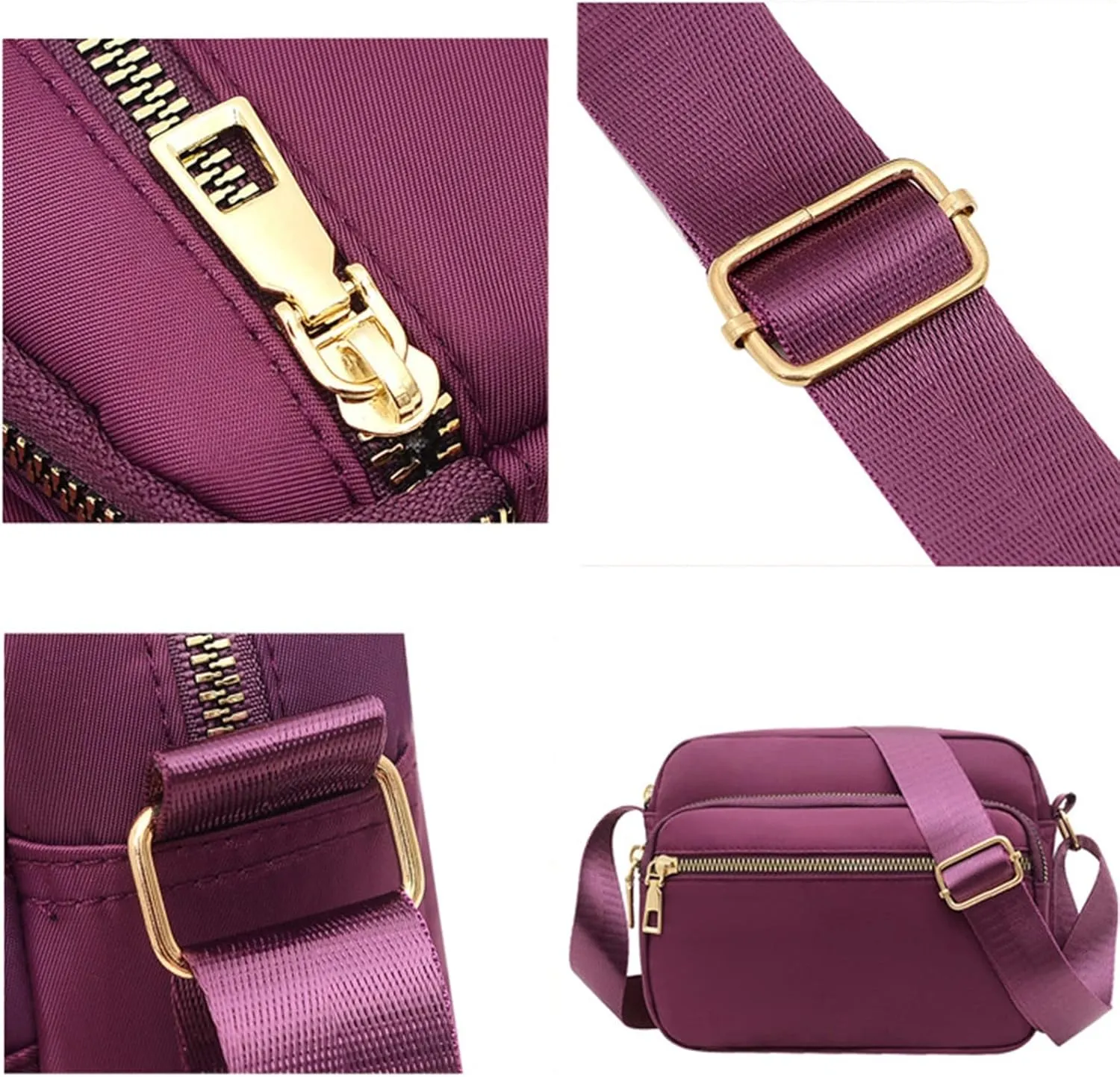 Shoulder Bag Men Women Classic Small Nylon Crossbody Bag Phone Purse Ladies Lightweight Messenger (Purple, One Size)