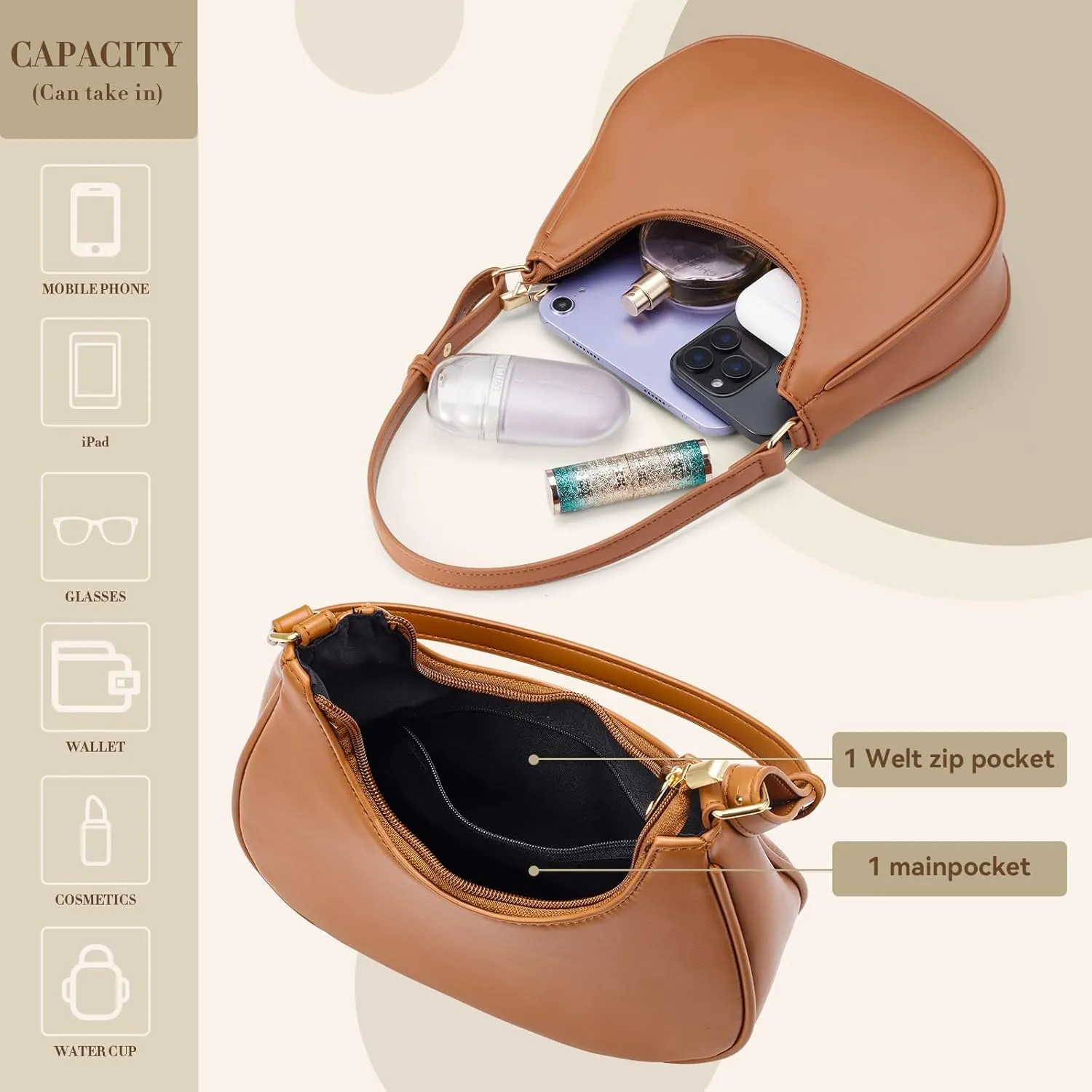 Shoulder Bags for Women,Classic Cute Hobo Tote Handbag Mini Clutch Purse with Zipper Closure