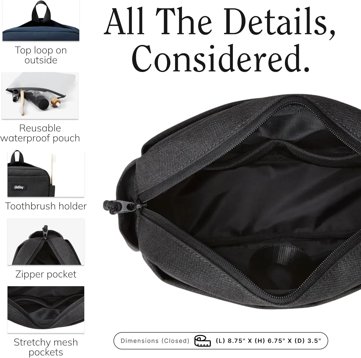 Sidecar Toiletry Kit  Compact Travel Dopp Kit with Waterproof Pouch, Mesh Pockets, Toothbrush Holder & Hanging Loop  Toiletry Bag Organizer for Men & Women  Shadow