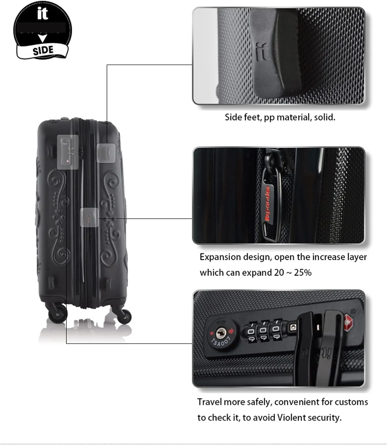 Skull Travel Suitcase Spinner Rolling Luggage Trolley Bag for Traveling - Stylish and Convenient Carry-On for Your Adventures, Black, 20inch