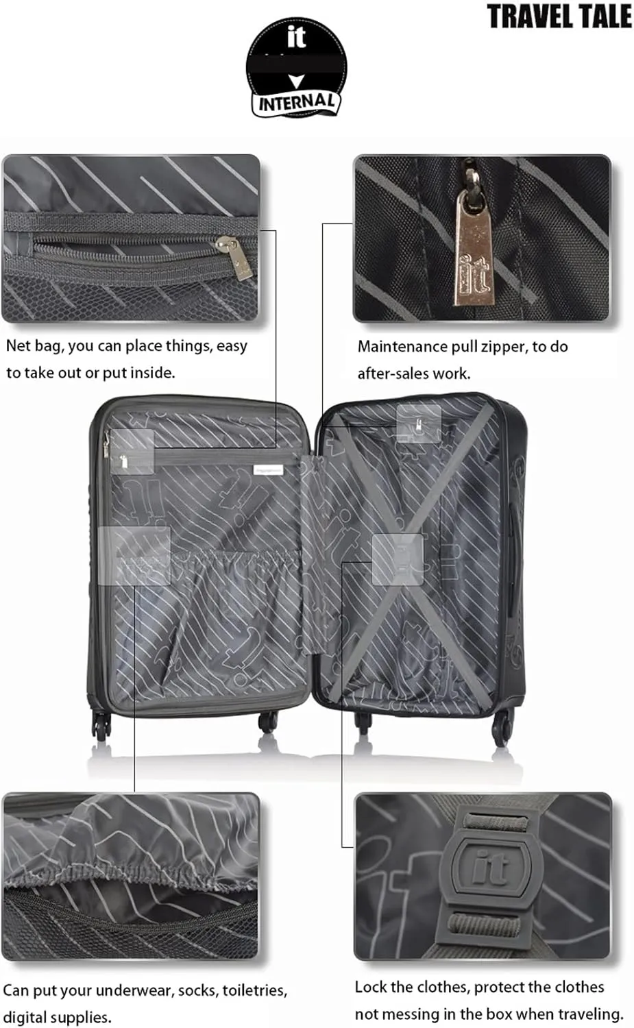 Skull Travel Suitcase Spinner Rolling Luggage Trolley Bag for Traveling - Stylish and Convenient Carry-On for Your Adventures, Black, 20inch