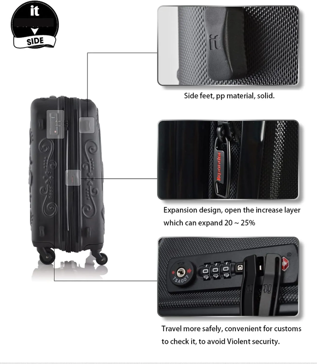 Skull Travel Suitcase Spinner Rolling Luggage Trolley Bag for Traveling - Stylish and Convenient Carry-On for Your Adventures, Black, 20inch