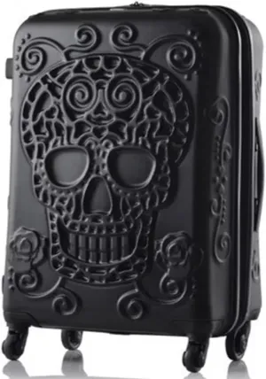 Skull Travel Suitcase Spinner Rolling Luggage Trolley Bag for Traveling - Stylish and Convenient Carry-On for Your Adventures, Black, 20inch
