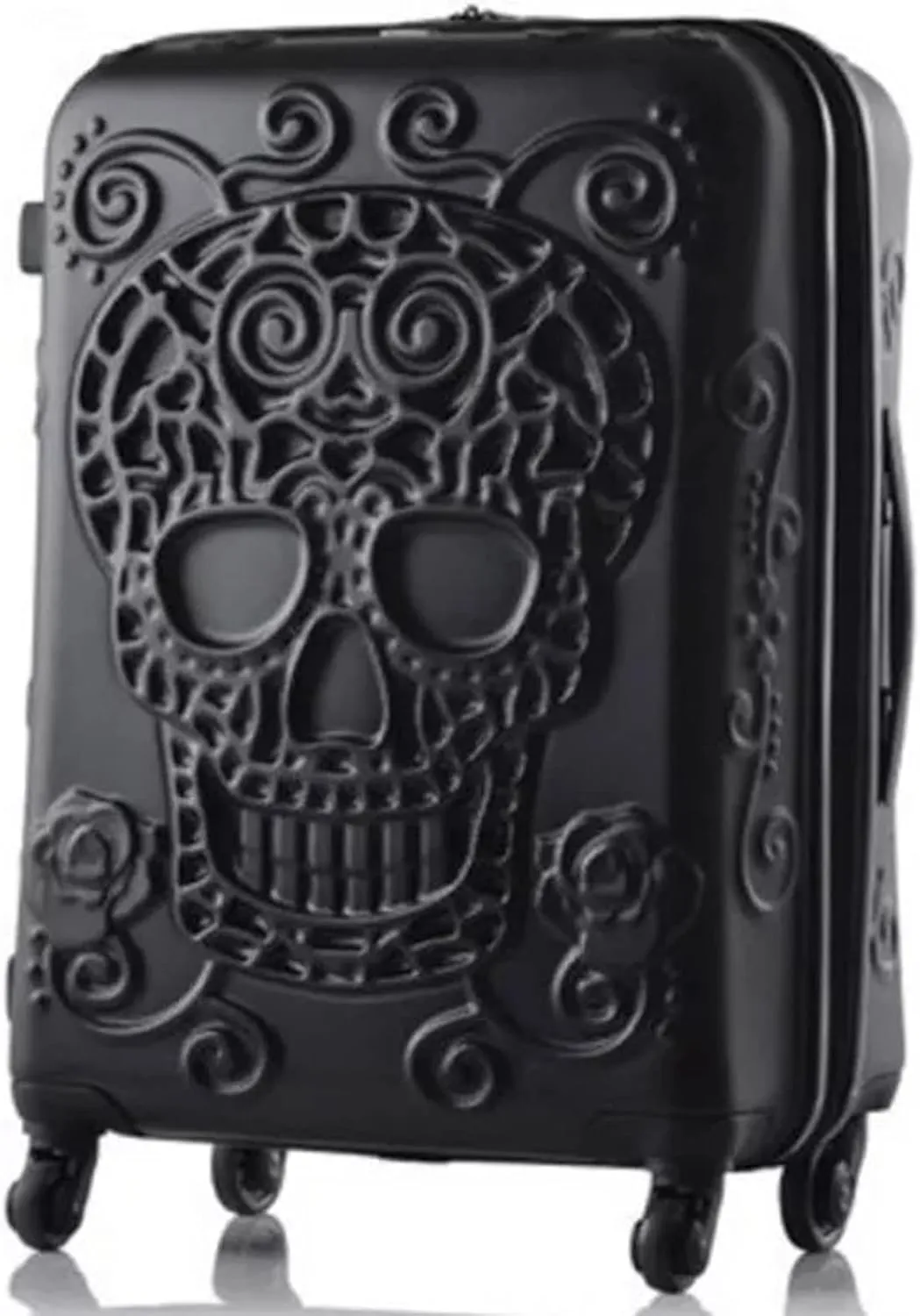 Skull Travel Suitcase Spinner Rolling Luggage Trolley Bag for Traveling - Stylish and Convenient Carry-On for Your Adventures, Black, 20inch