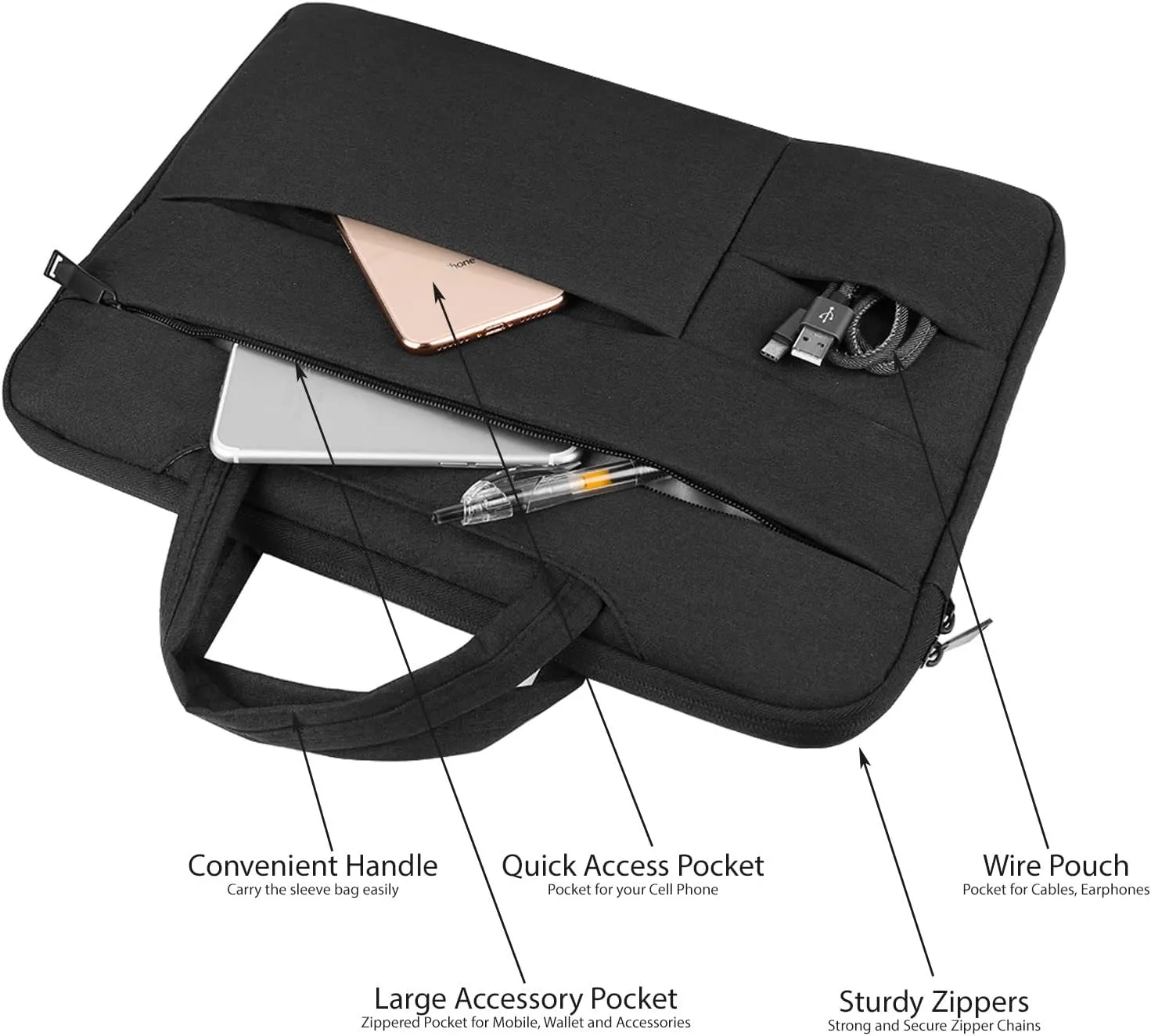 Slim Thin Lightweight 15.6 in Laptop Carrying Case Briefcase Bag for School, College, Professional Executives, Work Meetings