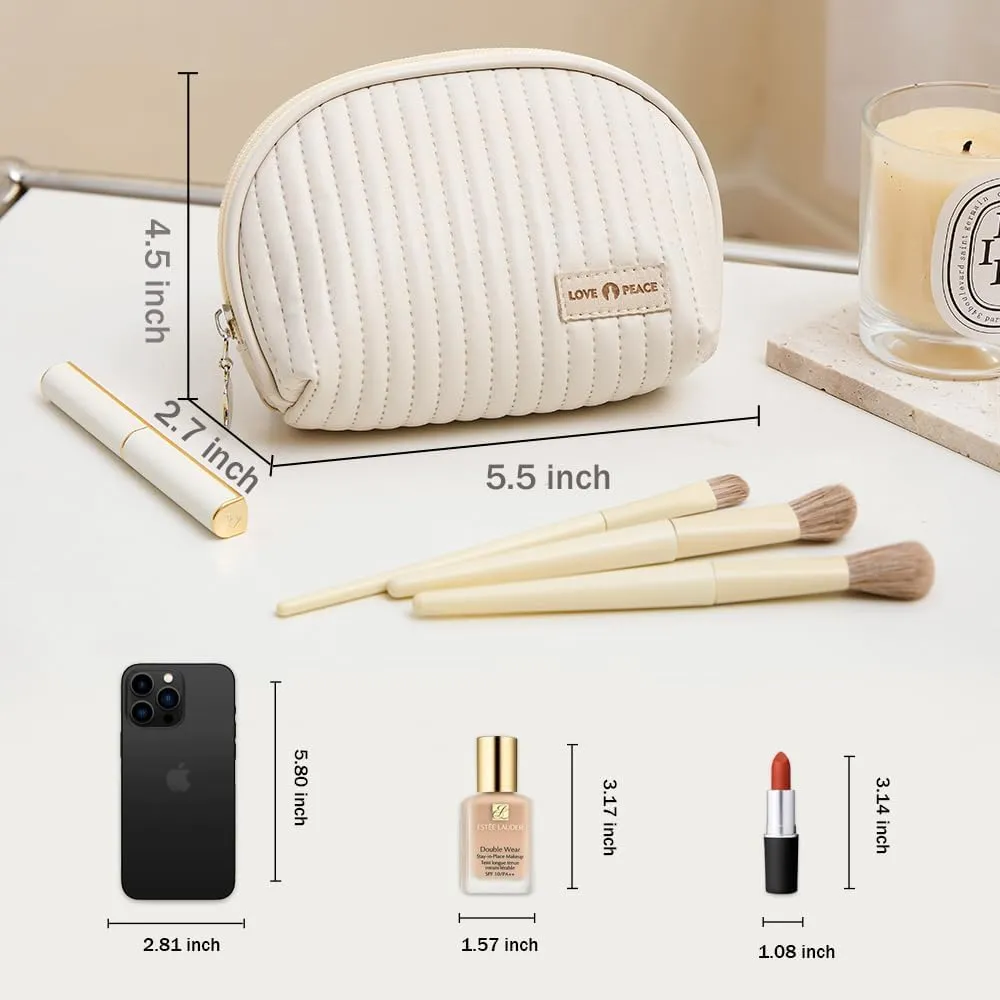 Small Compact Large Capacity Makeup Bag Cute Aesthetic Cosmetic Bags for Travel Essentials Organizer Waterproof Soft Leather Makeup Bag Zipper Pouch Portable Toiletry Bag for Women