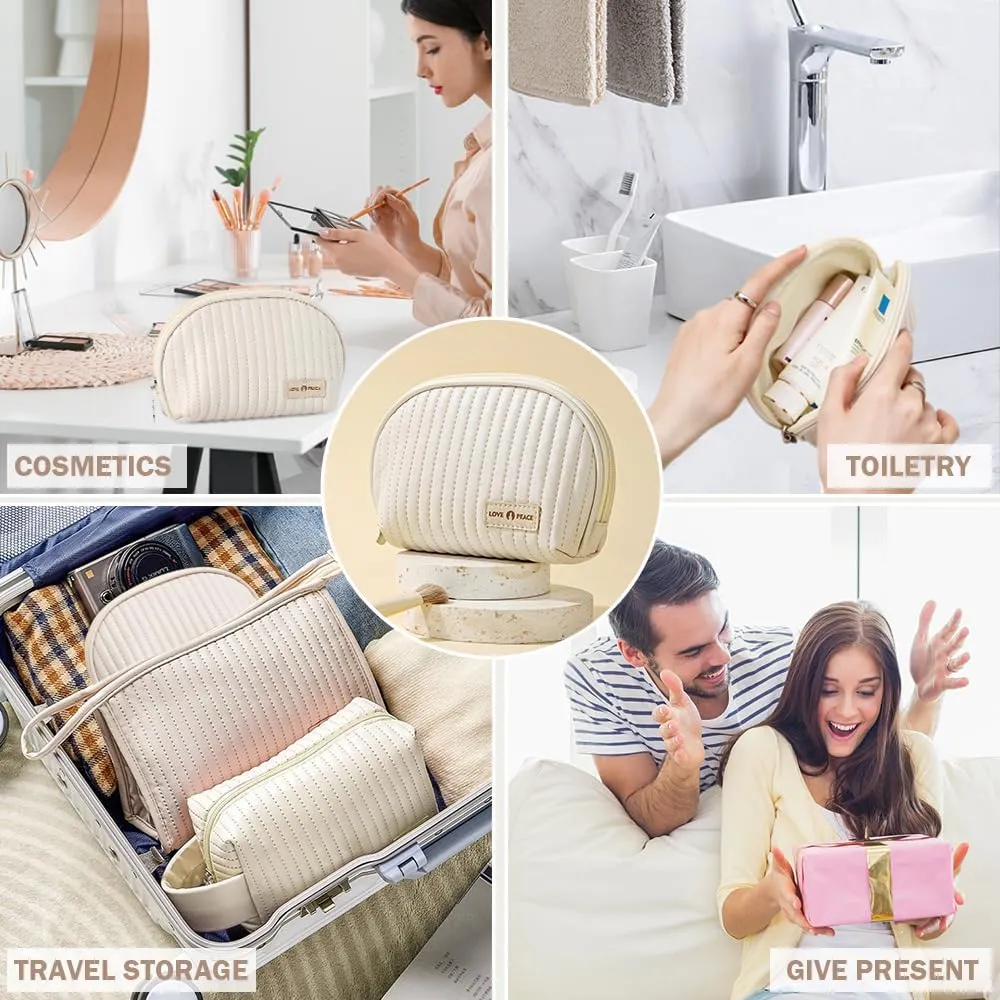 Small Compact Large Capacity Makeup Bag Cute Aesthetic Cosmetic Bags for Travel Essentials Organizer Waterproof Soft Leather Makeup Bag Zipper Pouch Portable Toiletry Bag for Women