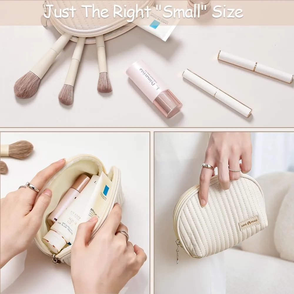 Small Compact Large Capacity Makeup Bag Cute Aesthetic Cosmetic Bags for Travel Essentials Organizer Waterproof Soft Leather Makeup Bag Zipper Pouch Portable Toiletry Bag for Women