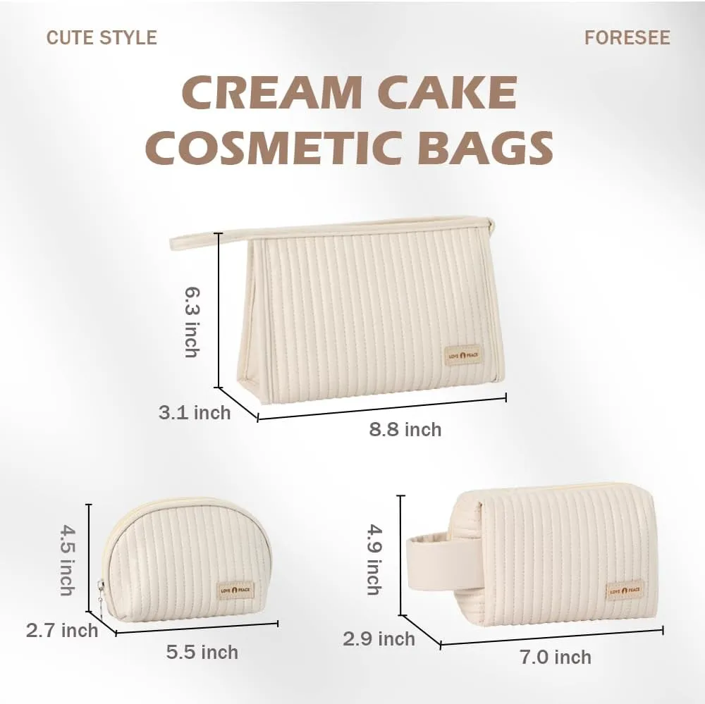 Small Compact Large Capacity Makeup Bag Cute Aesthetic Cosmetic Bags for Travel Essentials Organizer Waterproof Soft Leather Makeup Bag Zipper Pouch Portable Toiletry Bag for Women