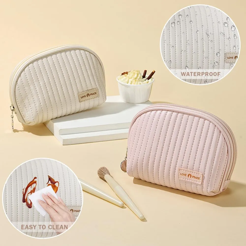 Small Compact Large Capacity Makeup Bag Cute Aesthetic Cosmetic Bags for Travel Essentials Organizer Waterproof Soft Leather Makeup Bag Zipper Pouch Portable Toiletry Bag for Women