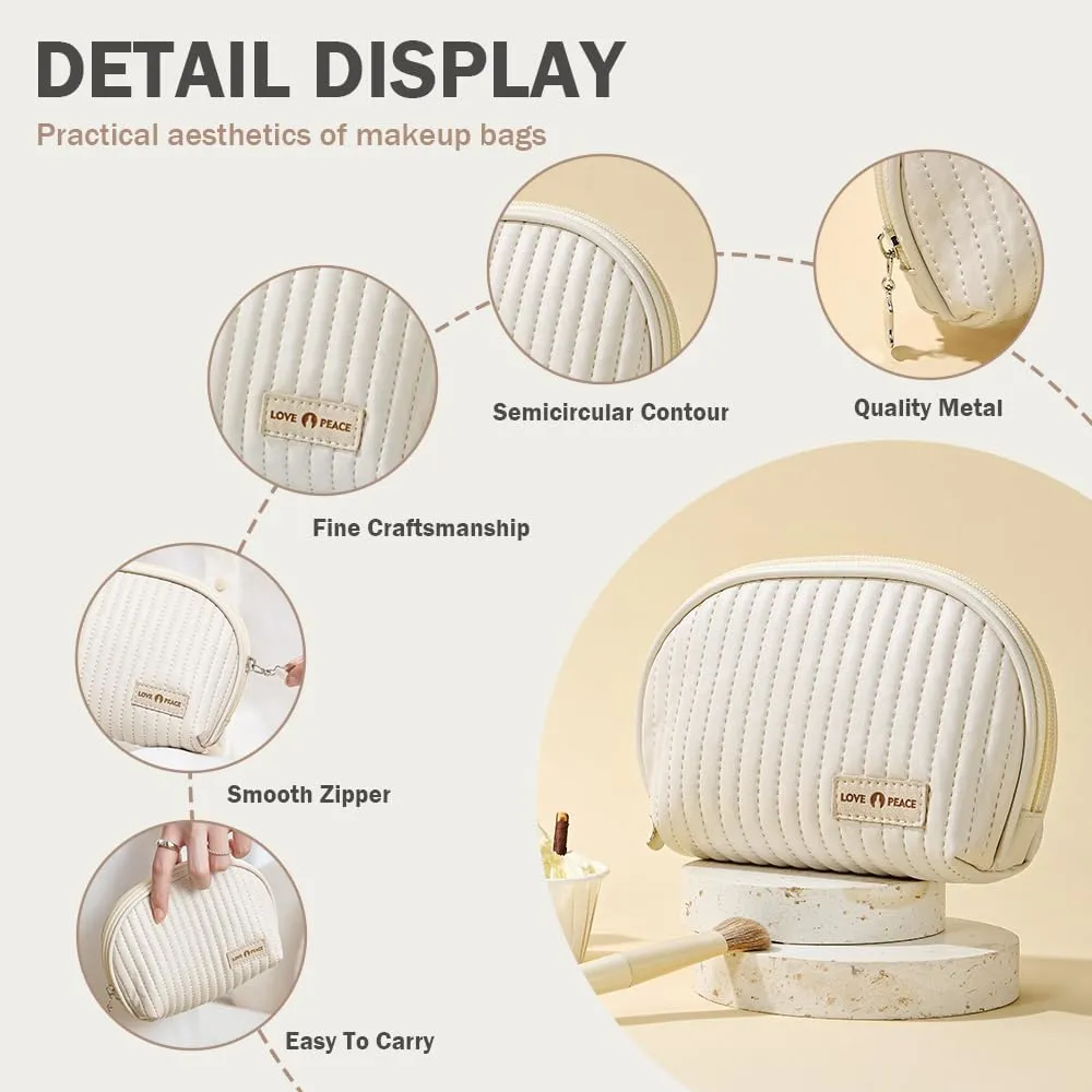 Small Compact Large Capacity Makeup Bag Cute Aesthetic Cosmetic Bags for Travel Essentials Organizer Waterproof Soft Leather Makeup Bag Zipper Pouch Portable Toiletry Bag for Women
