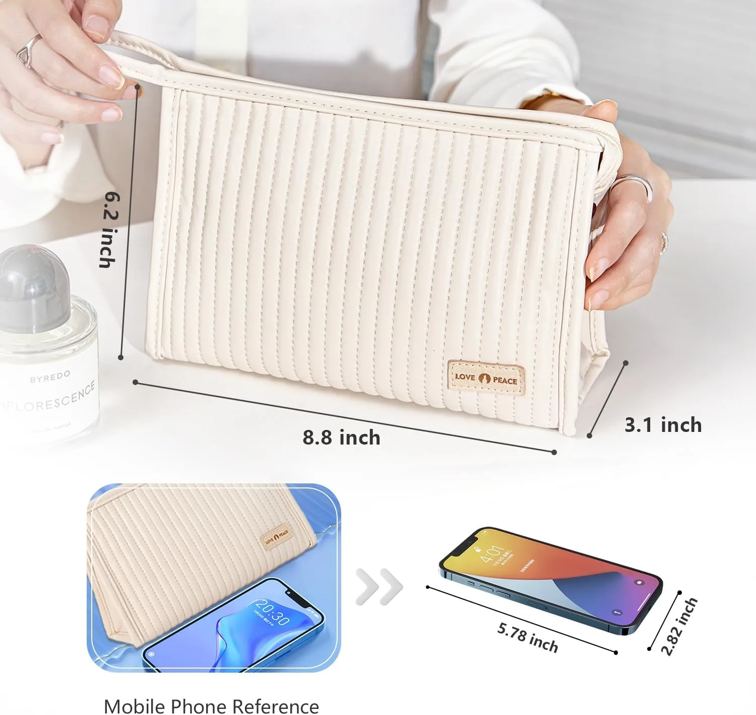 Small Compact Large Capacity Makeup Bag Cute Aesthetic Cosmetic Bags for Travel Essentials Organizer Waterproof Soft Leather Makeup Bag Zipper Pouch Portable Toiletry Bag for Women