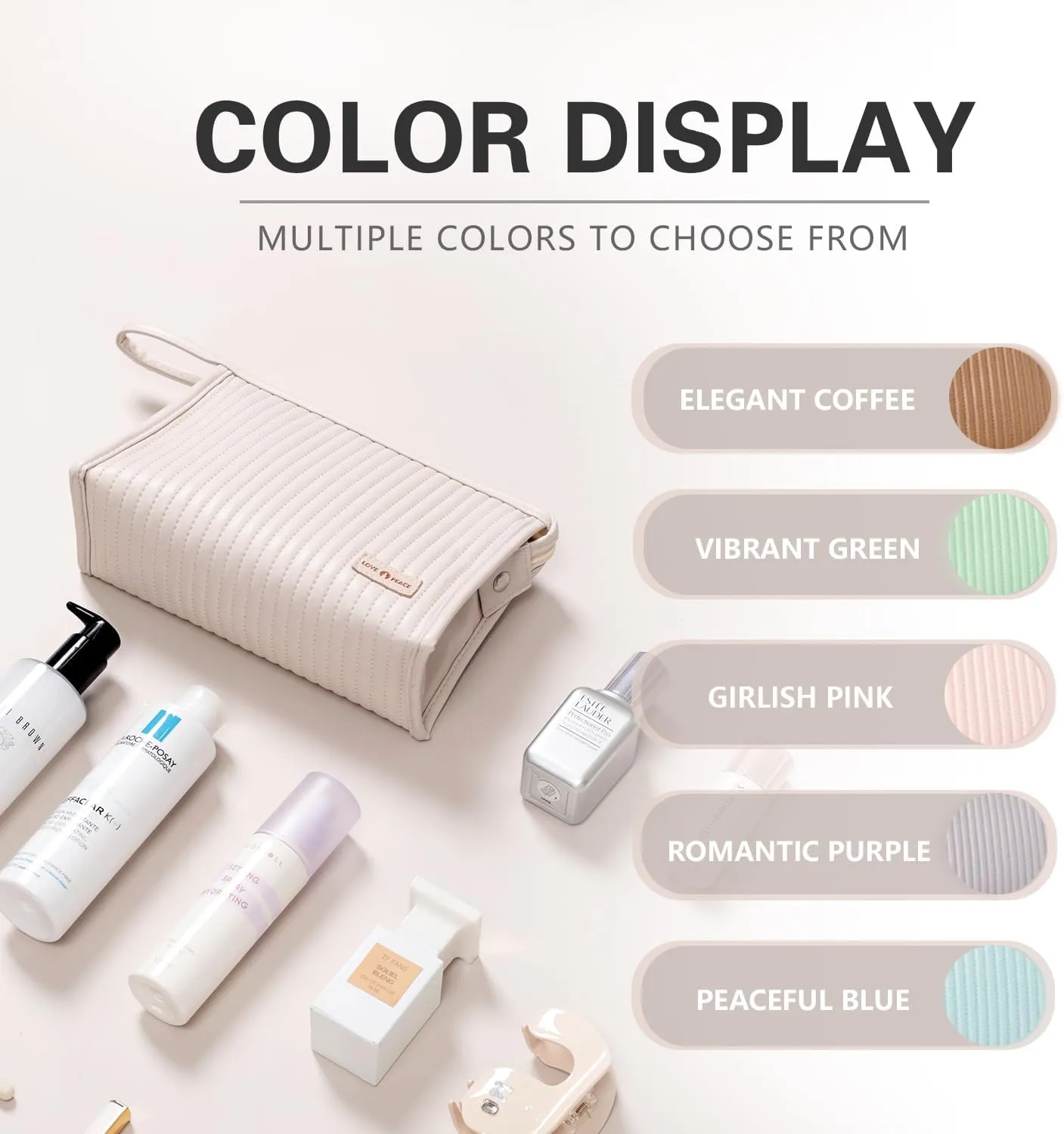 Small Compact Large Capacity Makeup Bag Cute Aesthetic Cosmetic Bags for Travel Essentials Organizer Waterproof Soft Leather Makeup Bag Zipper Pouch Portable Toiletry Bag for Women