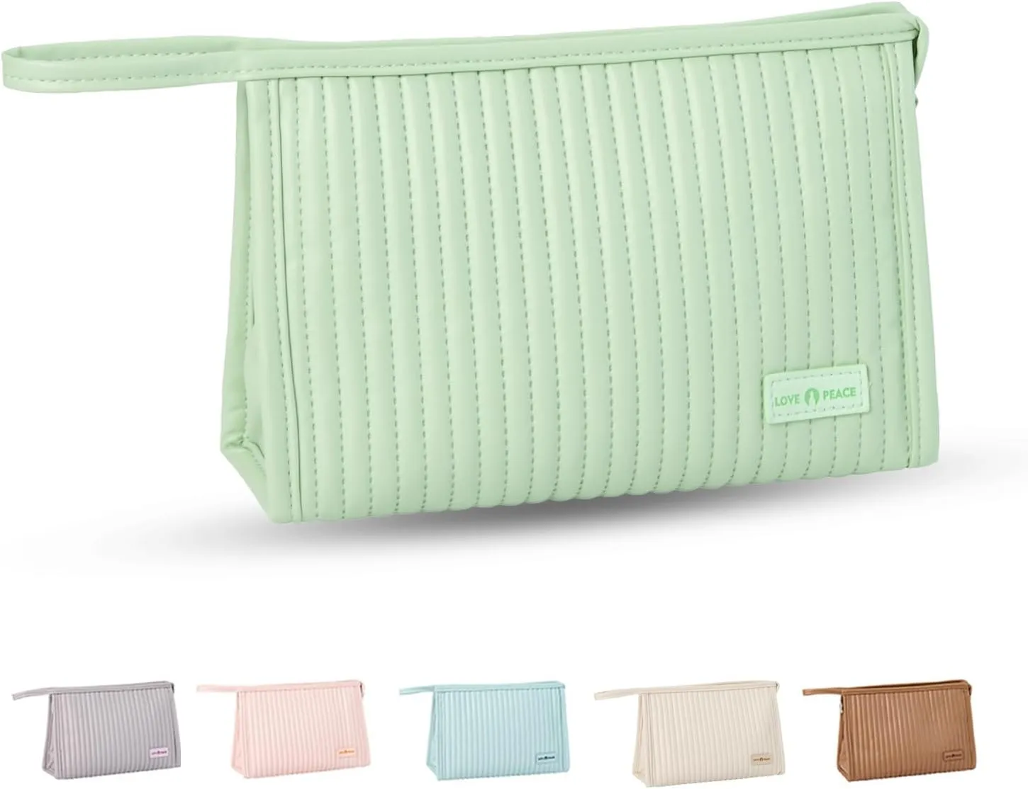 Small Compact Large Capacity Makeup Bag Cute Aesthetic Cosmetic Bags for Travel Essentials Organizer Waterproof Soft Leather Makeup Bag Zipper Pouch Portable Toiletry Bag for Women