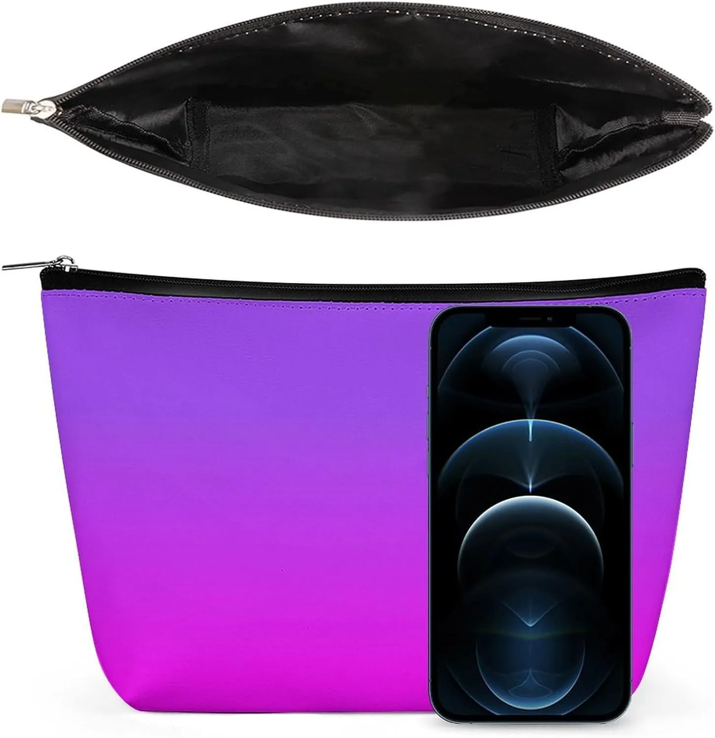 Small Cosmetic Bag, Neon Purple and Hot Pink Ombre Shade Color Makeup Bags Elegant Roomy Pouch for Women,Travel Toiletry Accessories Organizer