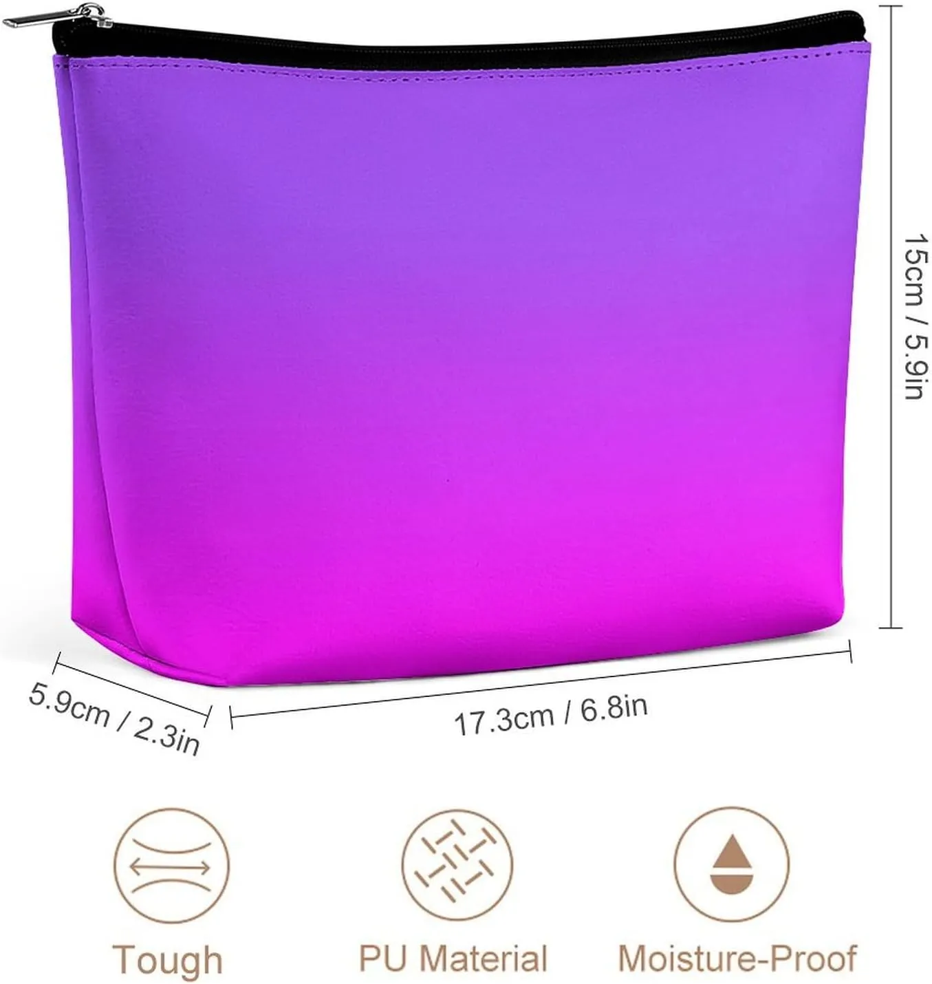 Small Cosmetic Bag, Neon Purple and Hot Pink Ombre Shade Color Makeup Bags Elegant Roomy Pouch for Women,Travel Toiletry Accessories Organizer
