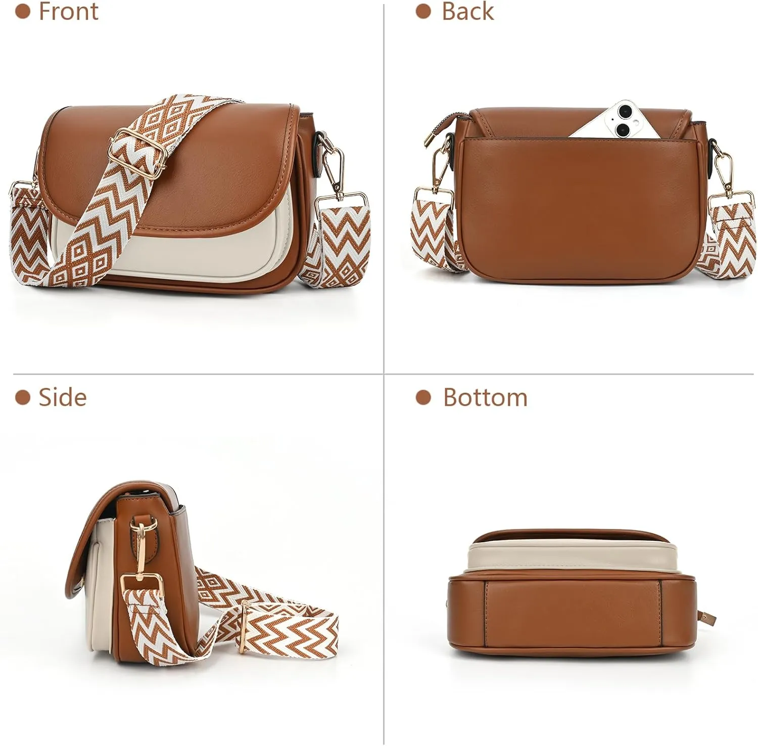 Small Crossbody Bags for Women Trendy Flap Saddle Purses Vegan Leather Shoulder Bags with Guitar Strap