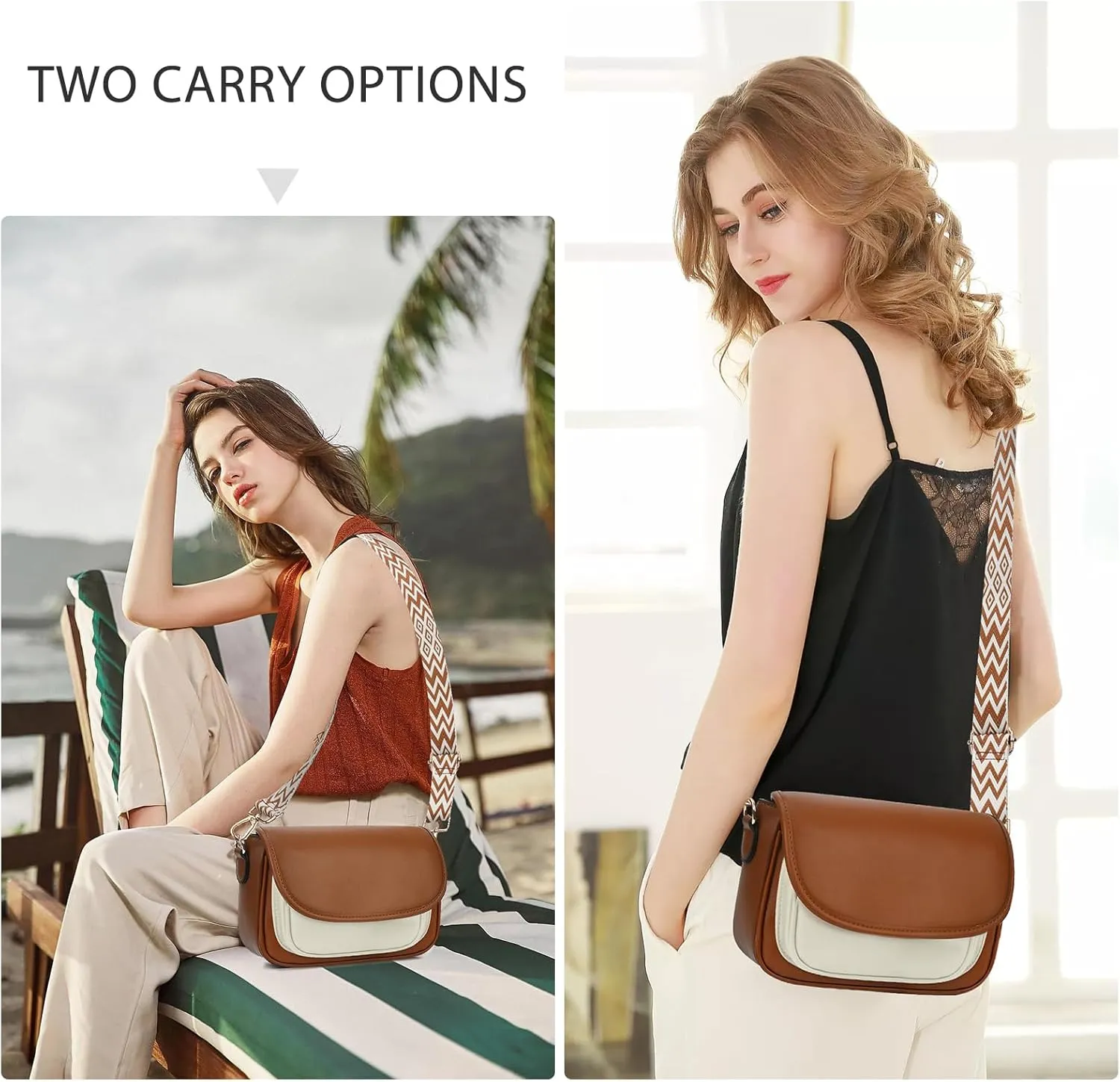 Small Crossbody Bags for Women Trendy Flap Saddle Purses Vegan Leather Shoulder Bags with Guitar Strap
