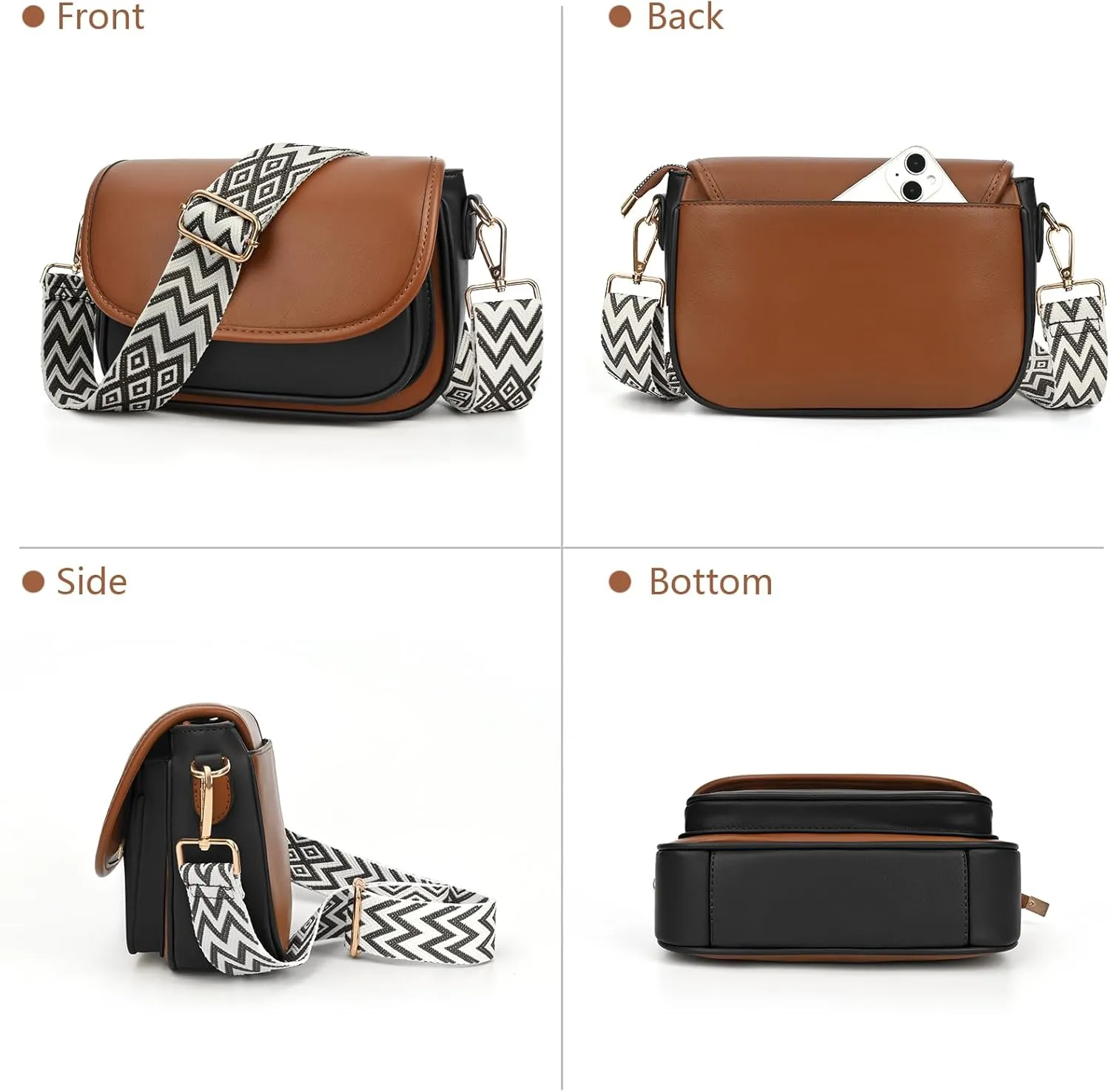 Small Crossbody Bags for Women Trendy Flap Saddle Purses Vegan Leather Shoulder Bags with Guitar Strap