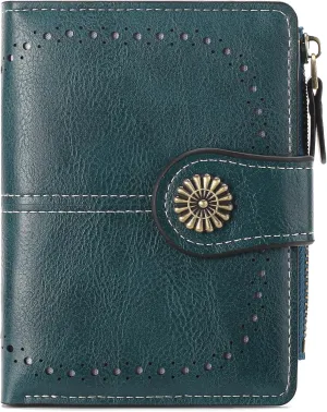 Small Women Wallet Leather RFID Blocking Card Holder Bifold Compact Wallets with ID Window and Zipper Coin Pocket