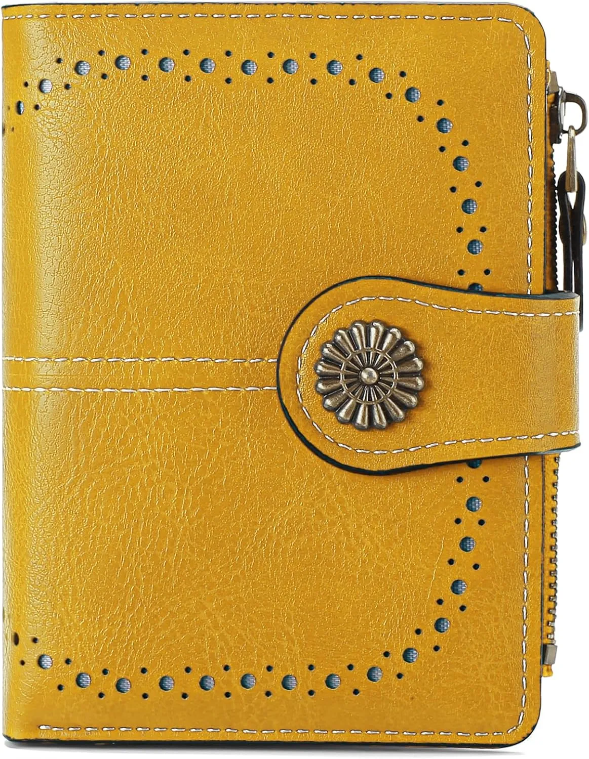 Small Women Wallet Leather RFID Blocking Card Holder Bifold Compact Wallets with ID Window and Zipper Coin Pocket