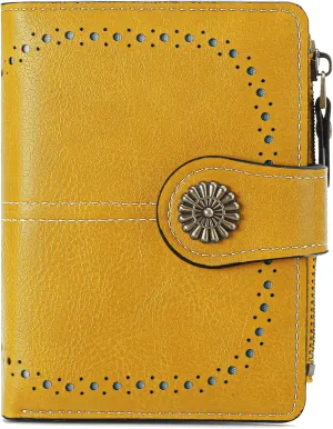 Small Women Wallet Leather RFID Blocking Card Holder Bifold Compact Wallets with ID Window and Zipper Coin Pocket
