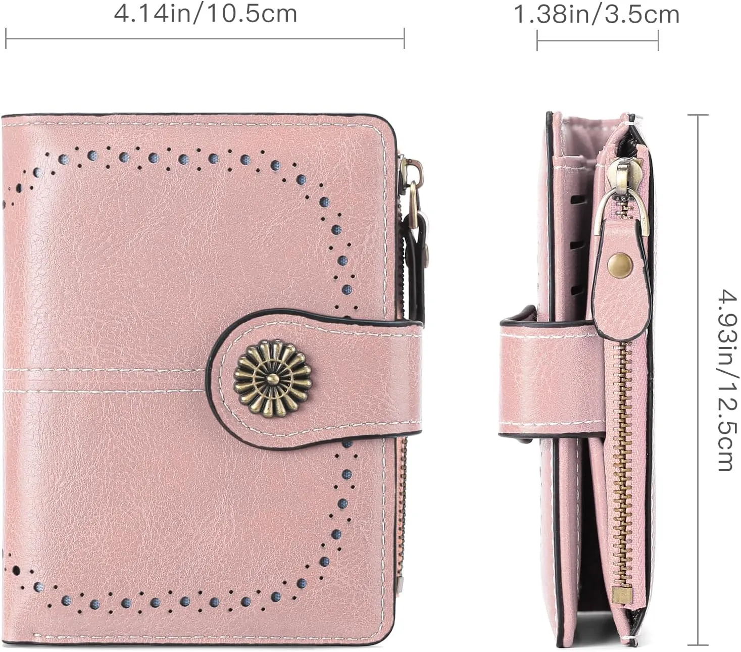 Small Women Wallet Leather RFID Blocking Card Holder Bifold Compact Wallets with ID Window and Zipper Coin Pocket