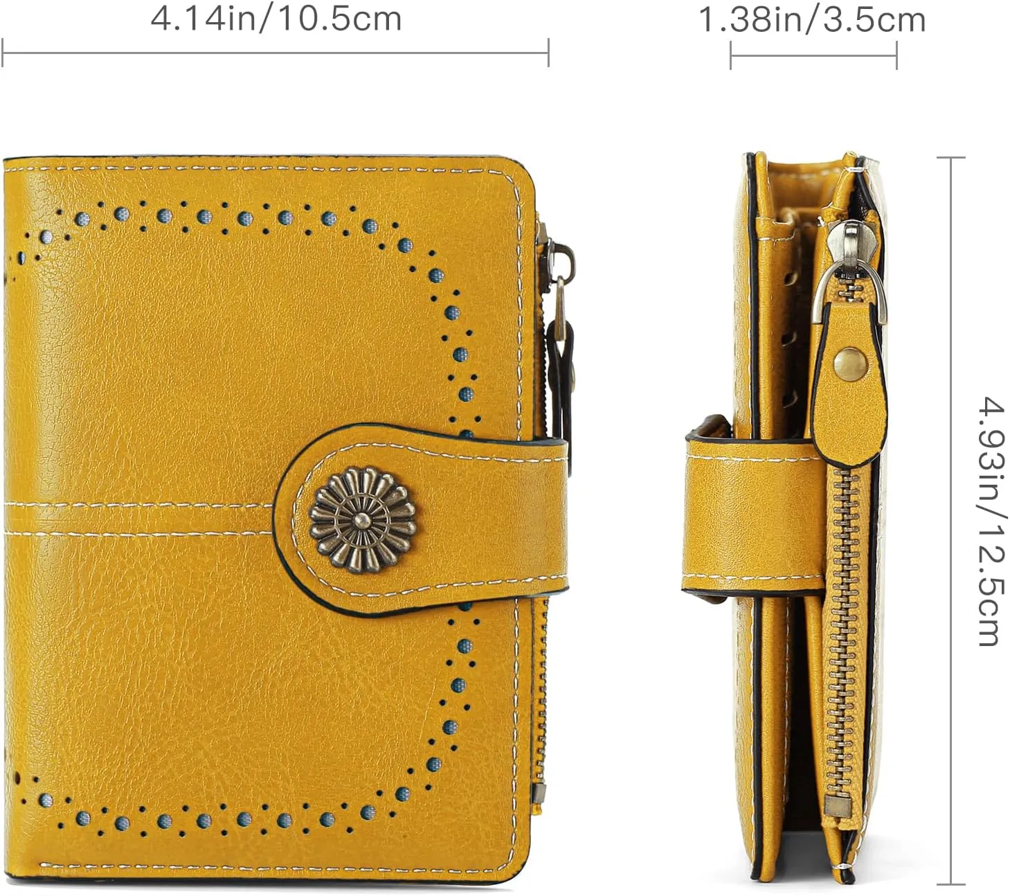 Small Women Wallet Leather RFID Blocking Card Holder Bifold Compact Wallets with ID Window and Zipper Coin Pocket