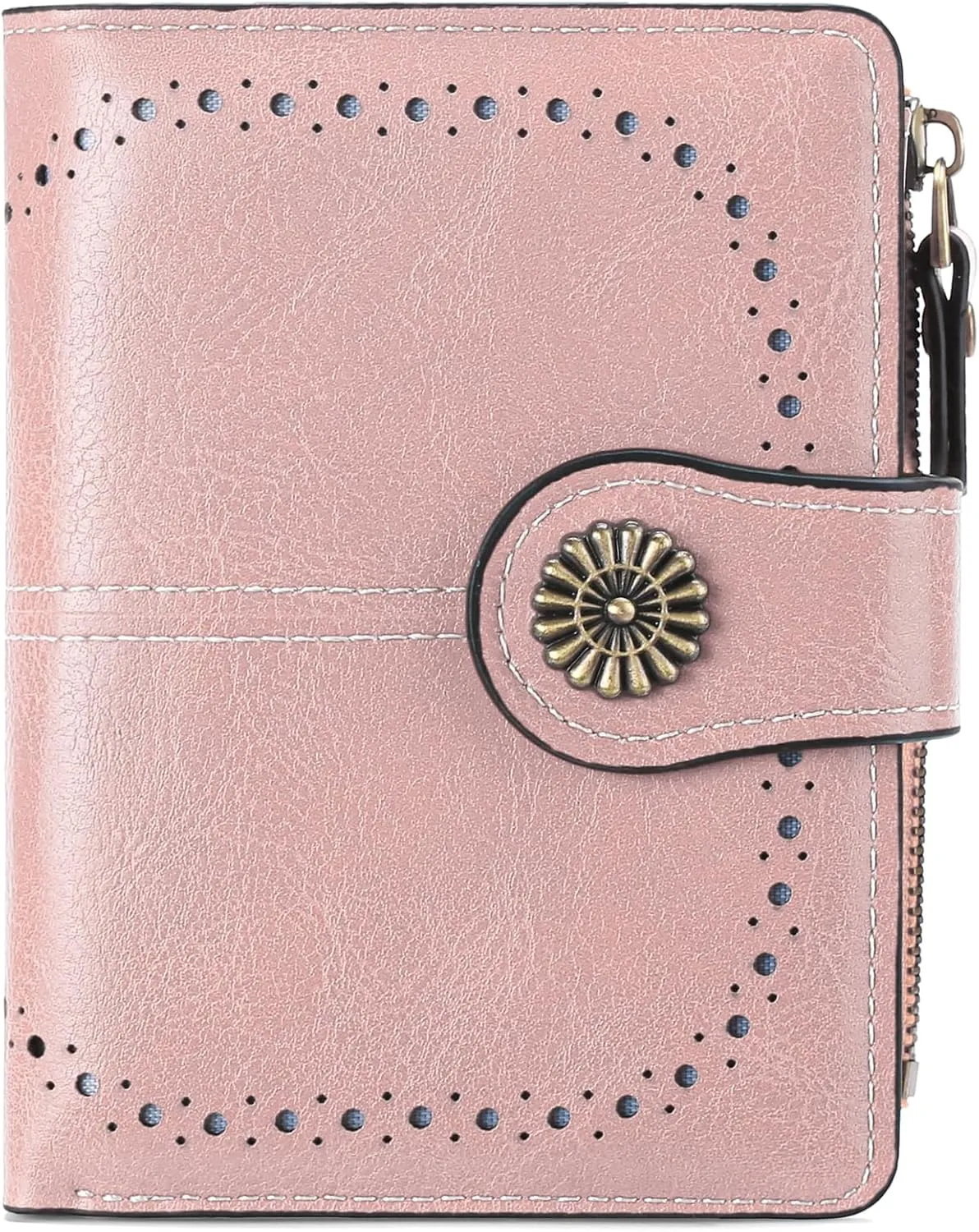 Small Women Wallet Leather RFID Blocking Card Holder Bifold Compact Wallets with ID Window and Zipper Coin Pocket