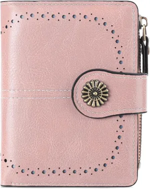Small Women Wallet Leather RFID Blocking Card Holder Bifold Compact Wallets with ID Window and Zipper Coin Pocket
