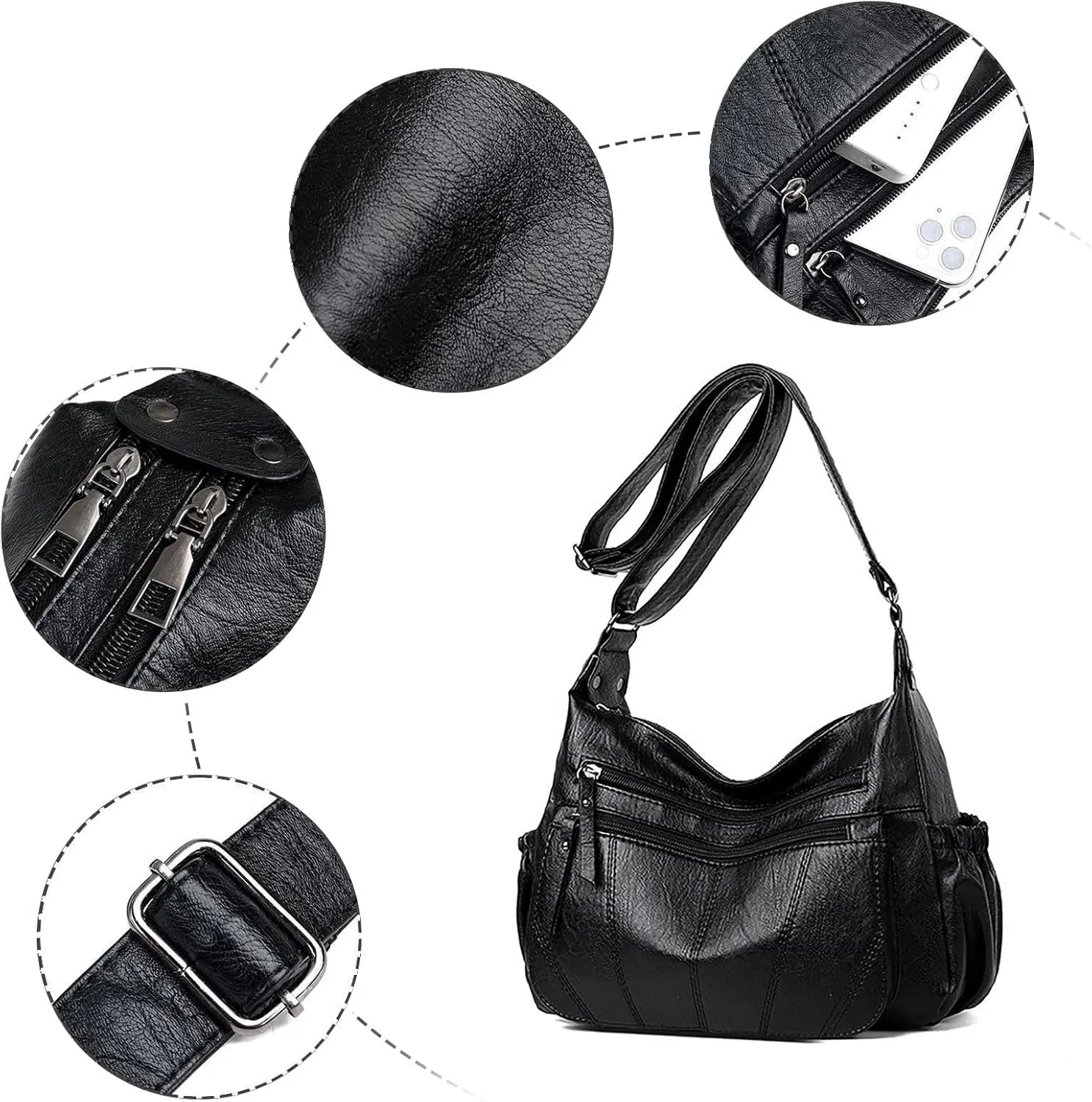 Soft Bucket Bag In Denim, Deep Blue Genuine Leather Shoulder Bags Stylish Hobo Handbags Purses Crossbody Bags for Women
