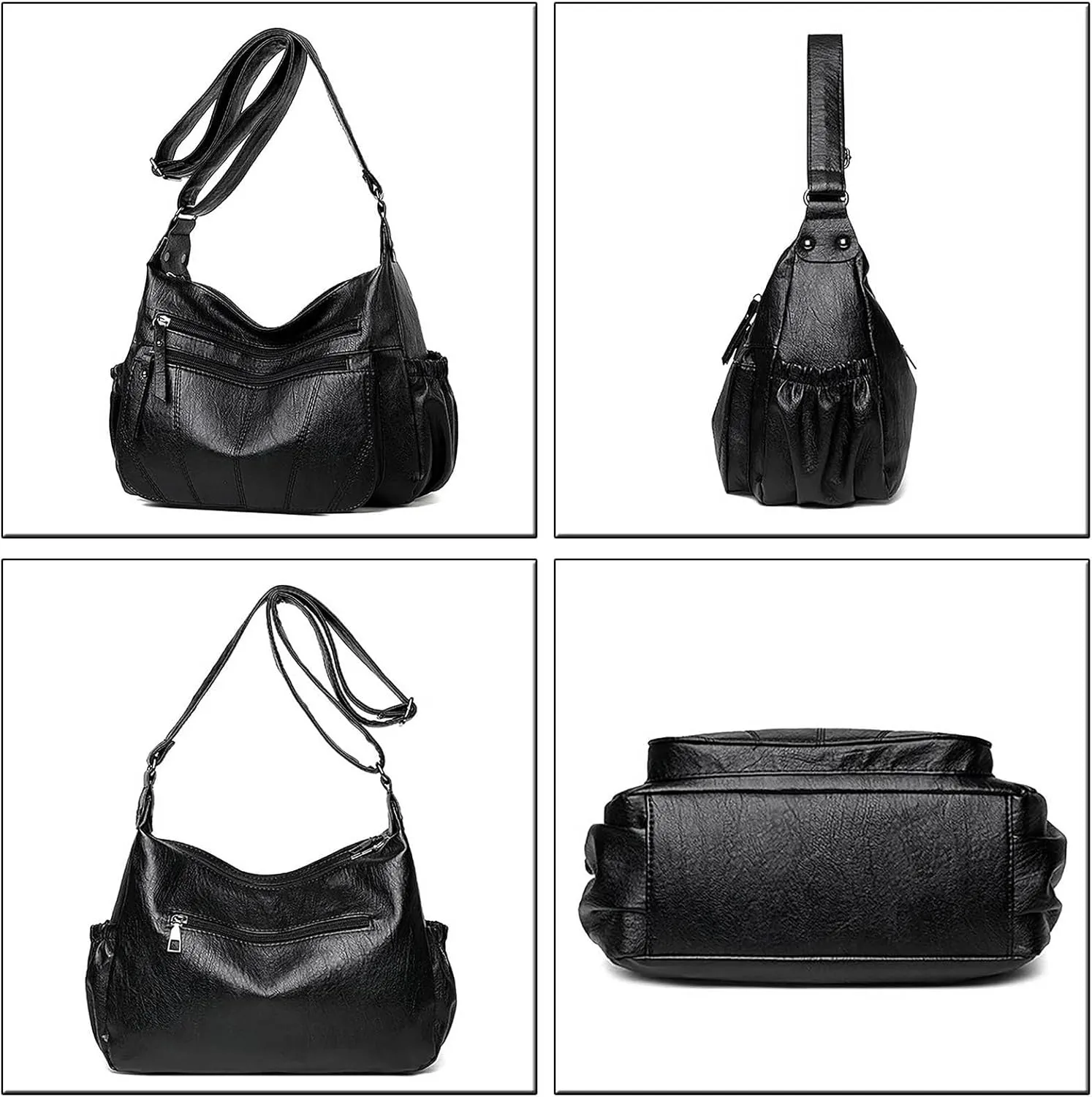 Soft Bucket Bag In Denim, Deep Blue Genuine Leather Shoulder Bags Stylish Hobo Handbags Purses Crossbody Bags for Women