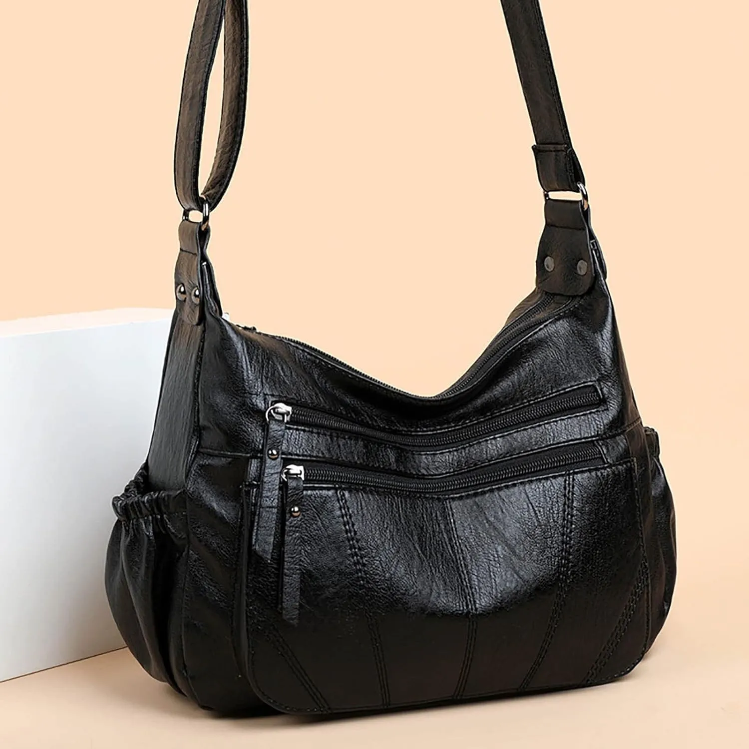 Soft Bucket Bag In Denim, Deep Blue Genuine Leather Shoulder Bags Stylish Hobo Handbags Purses Crossbody Bags for Women