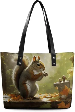 Squirrel Eats Nuts Leather Lady's Handbag Crossbody Purse for Women Ladies Soft Shoulder Bag Medium Roomy Handbag Fashion Tote Top Handle Satchel