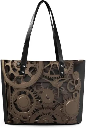 Steampunk Mechanical Gears Leather Lady's Handbag Crossbody Purse for Women Ladies Soft Shoulder Bag Medium Roomy Handbag Fashion Tote Top Handle Satchel