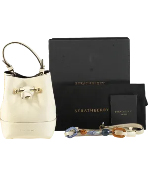 Strathberry White Luxury Leather Ltd Edition Vanilla Lana Osette Bucket Bag With Top Handle And Shoulder Strap