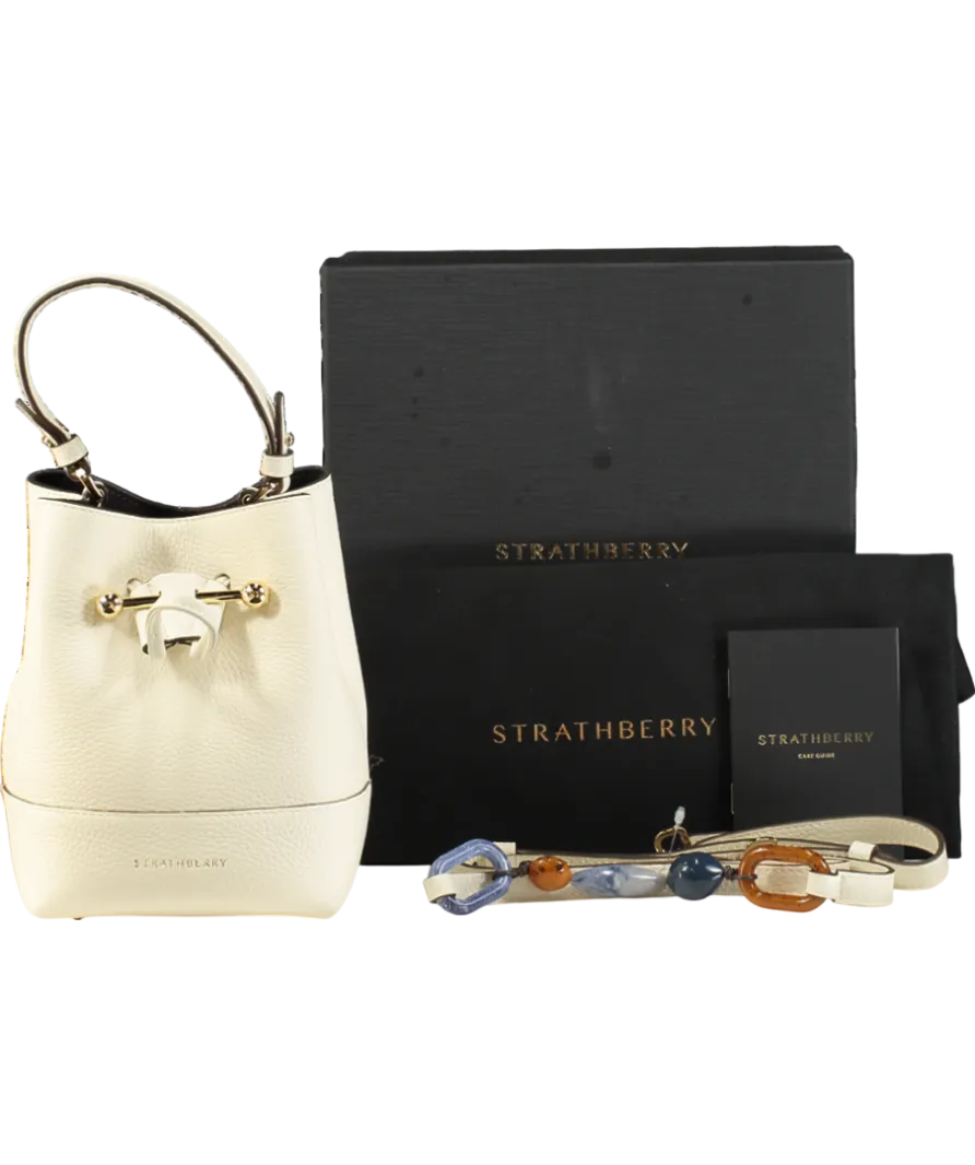 Strathberry White Luxury Leather Ltd Edition Vanilla Lana Osette Bucket Bag With Top Handle And Shoulder Strap