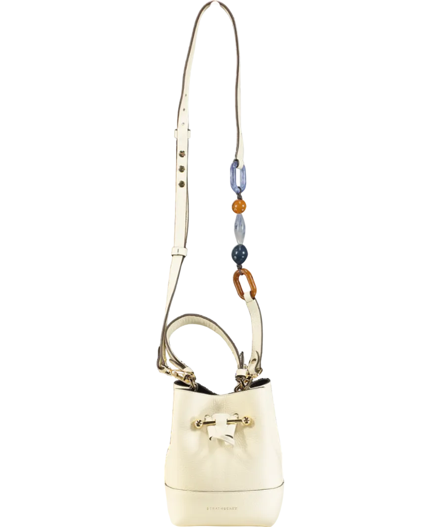 Strathberry White Luxury Leather Ltd Edition Vanilla Lana Osette Bucket Bag With Top Handle And Shoulder Strap