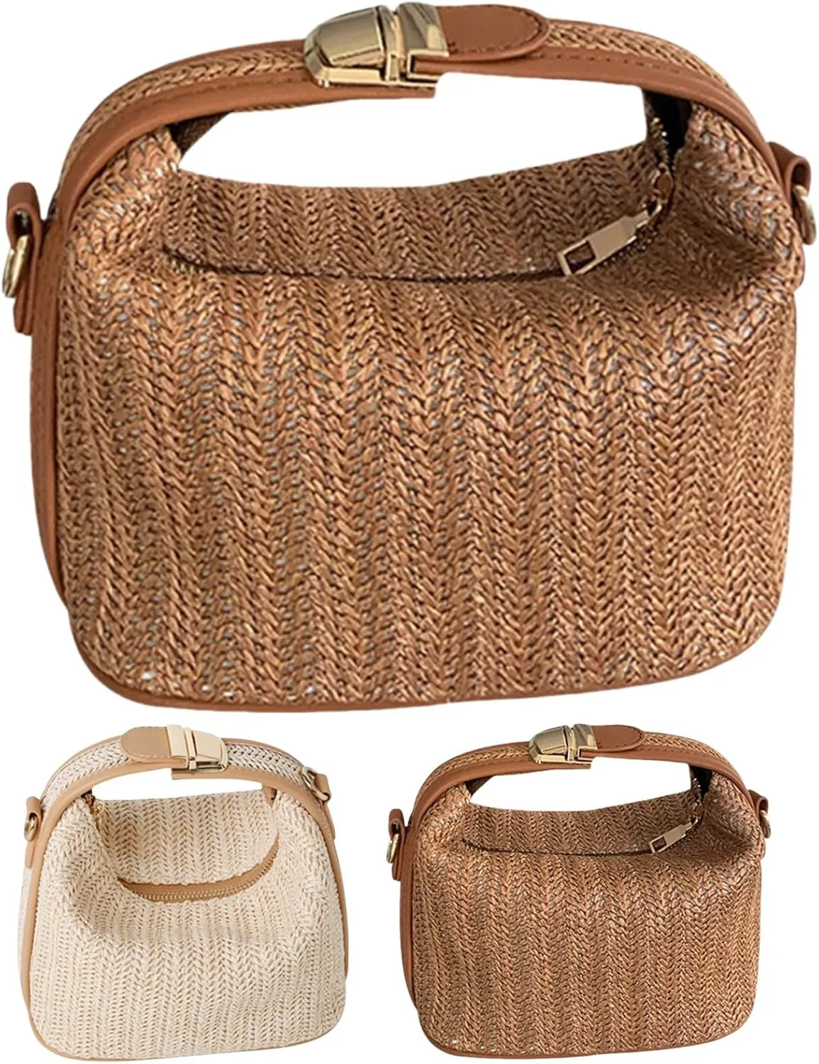 Straw Crossbody Bags for Women Trendy Summer Beach Vacation Outfit Casual Versatile Patched Design Handbag Bucket Tote