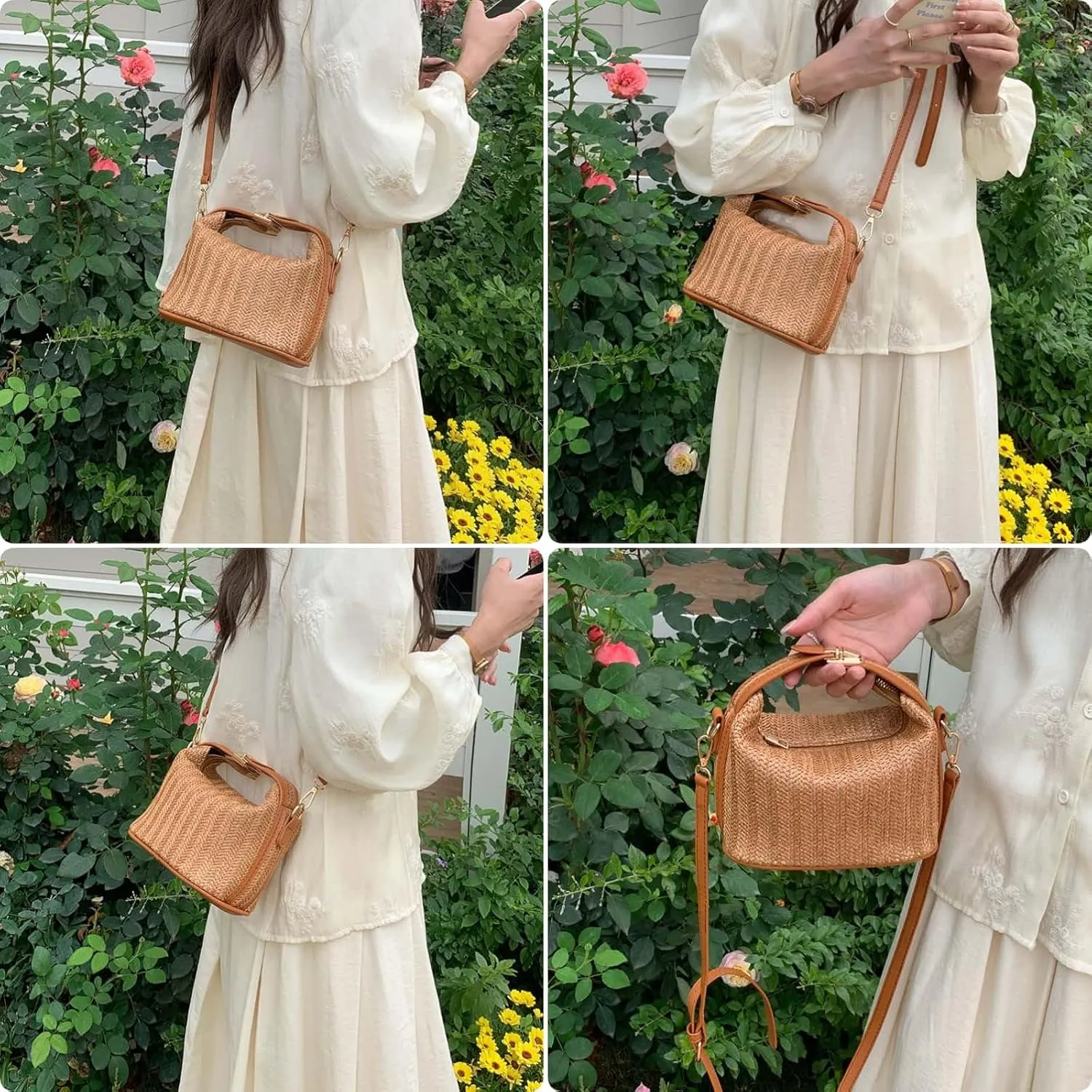 Straw Crossbody Bags for Women Trendy Summer Beach Vacation Outfit Casual Versatile Patched Design Handbag Bucket Tote